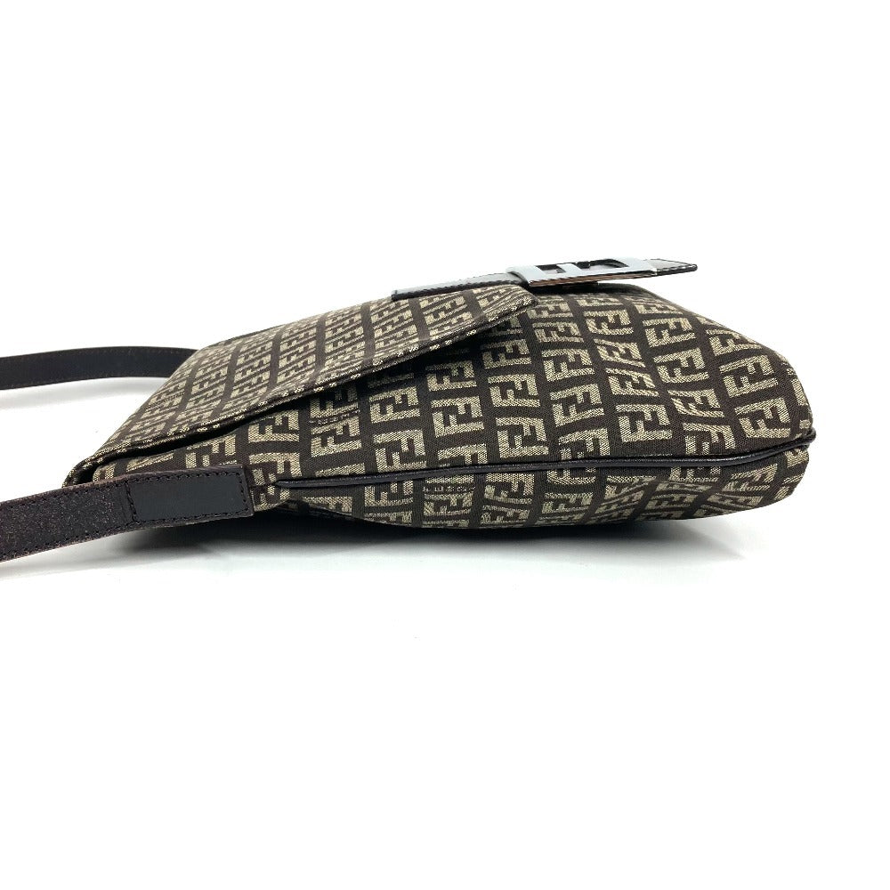 Fendi Shoulder Bag Zucchino Ff Leather Canvas Brown