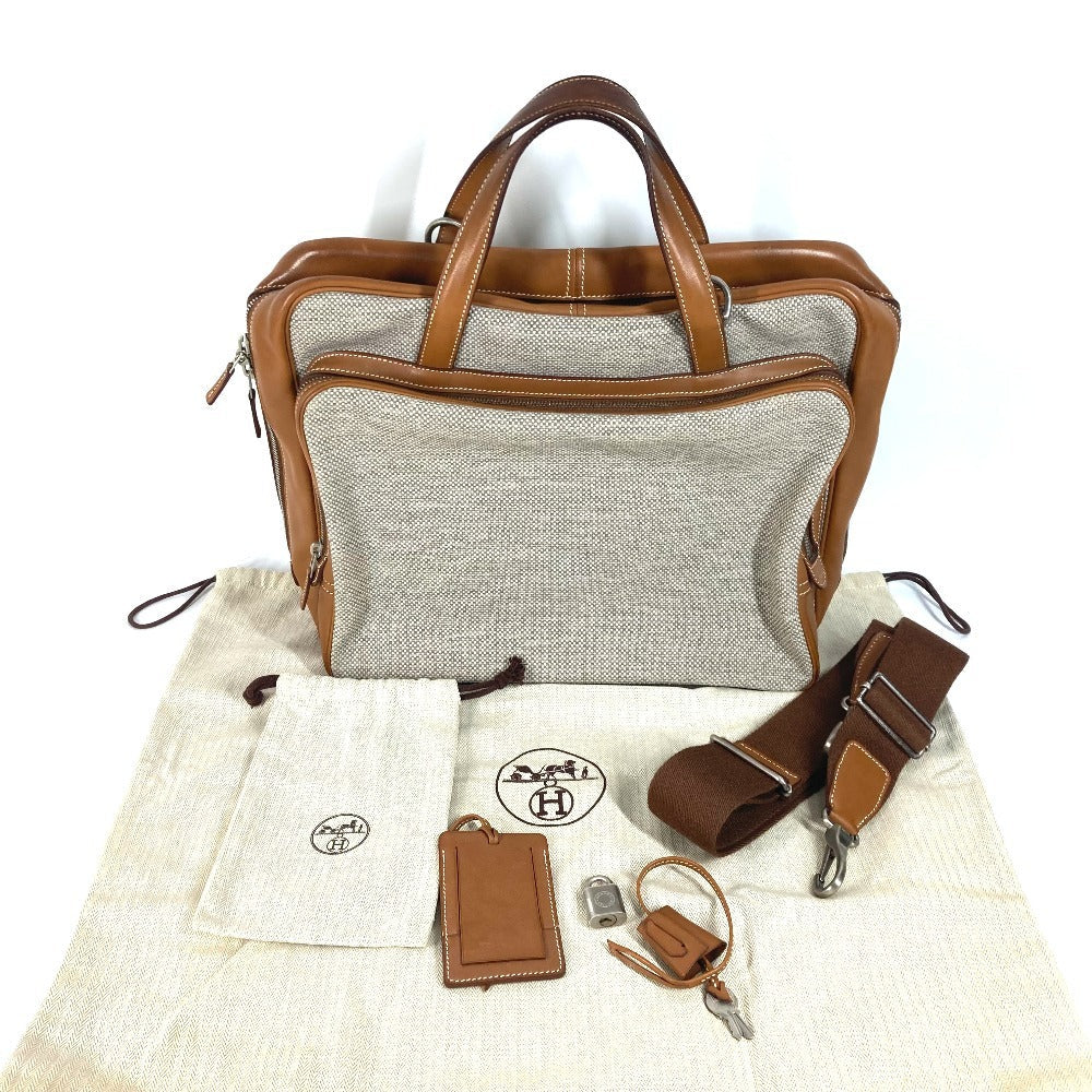 Hermes Business Bag Toile Technique Barenia 2Way Bag Currysh Brown Travel Bag