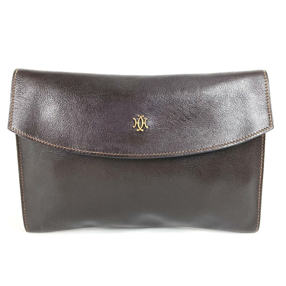 Hermes Clutch Bag Leather Brown Logo