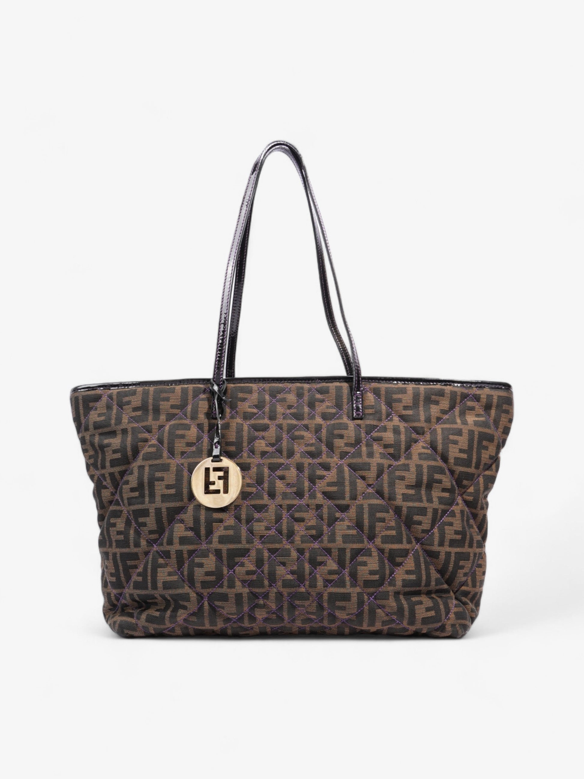 Fendi Roll Tote Ff Stitching Cotton Quilted Black Brown Shoulder Bag