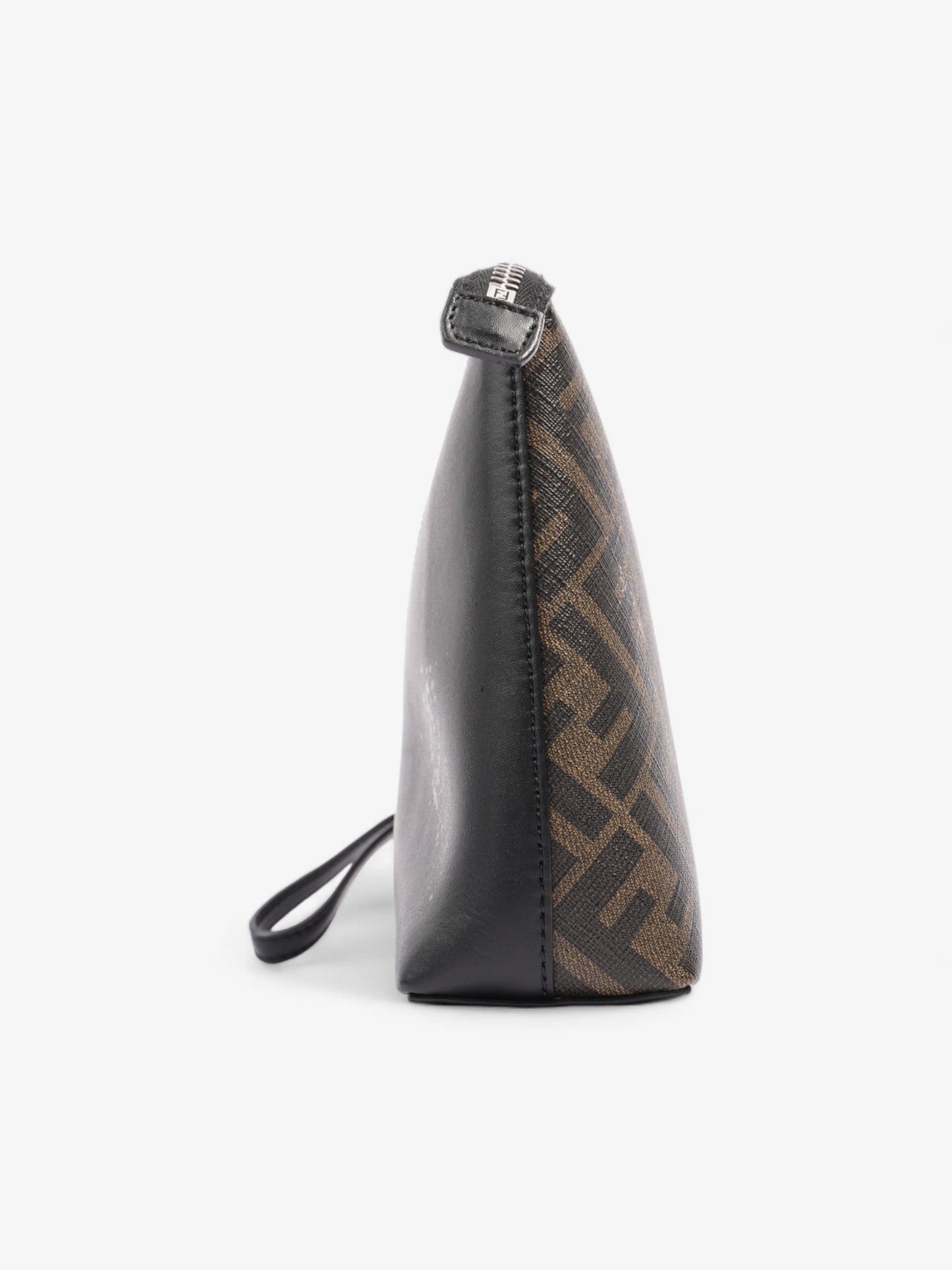 Fendi Diagonal Flat Pouch Tobacco Coated Clutch Bag Canvas Black Shoes