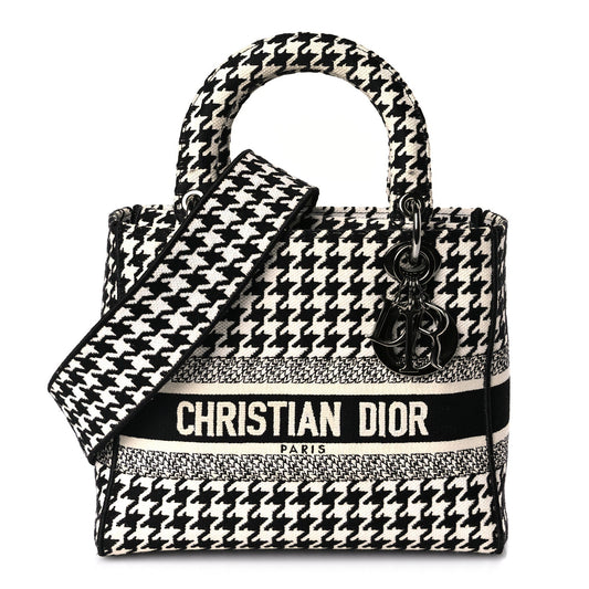 Dior Shoulder Bag Christian Houndstooth Lady D-Lite Canvas Black White