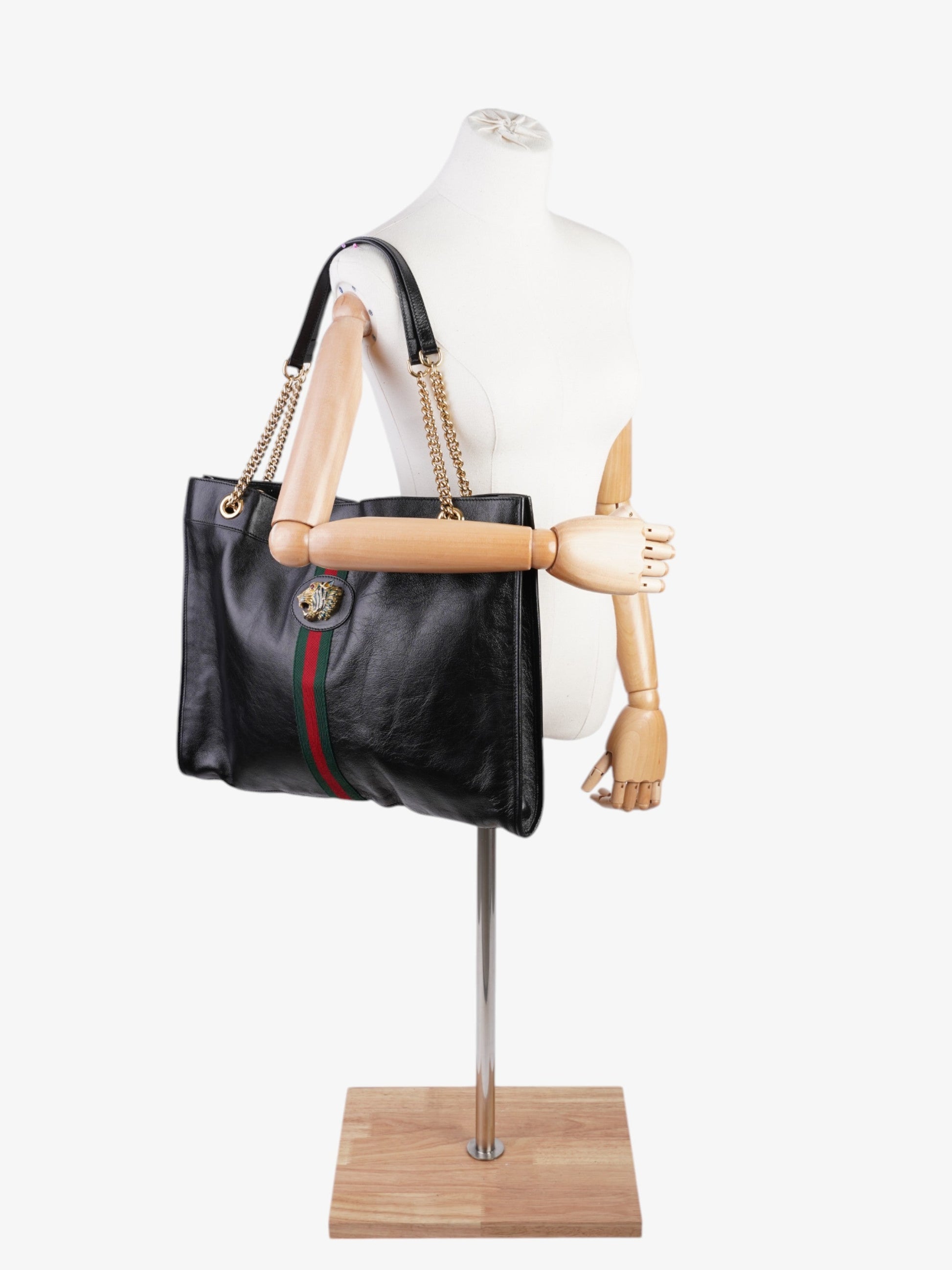 Gucci Rajah Chain Tote Green Large Leather Black Shoulder Bag Large 1