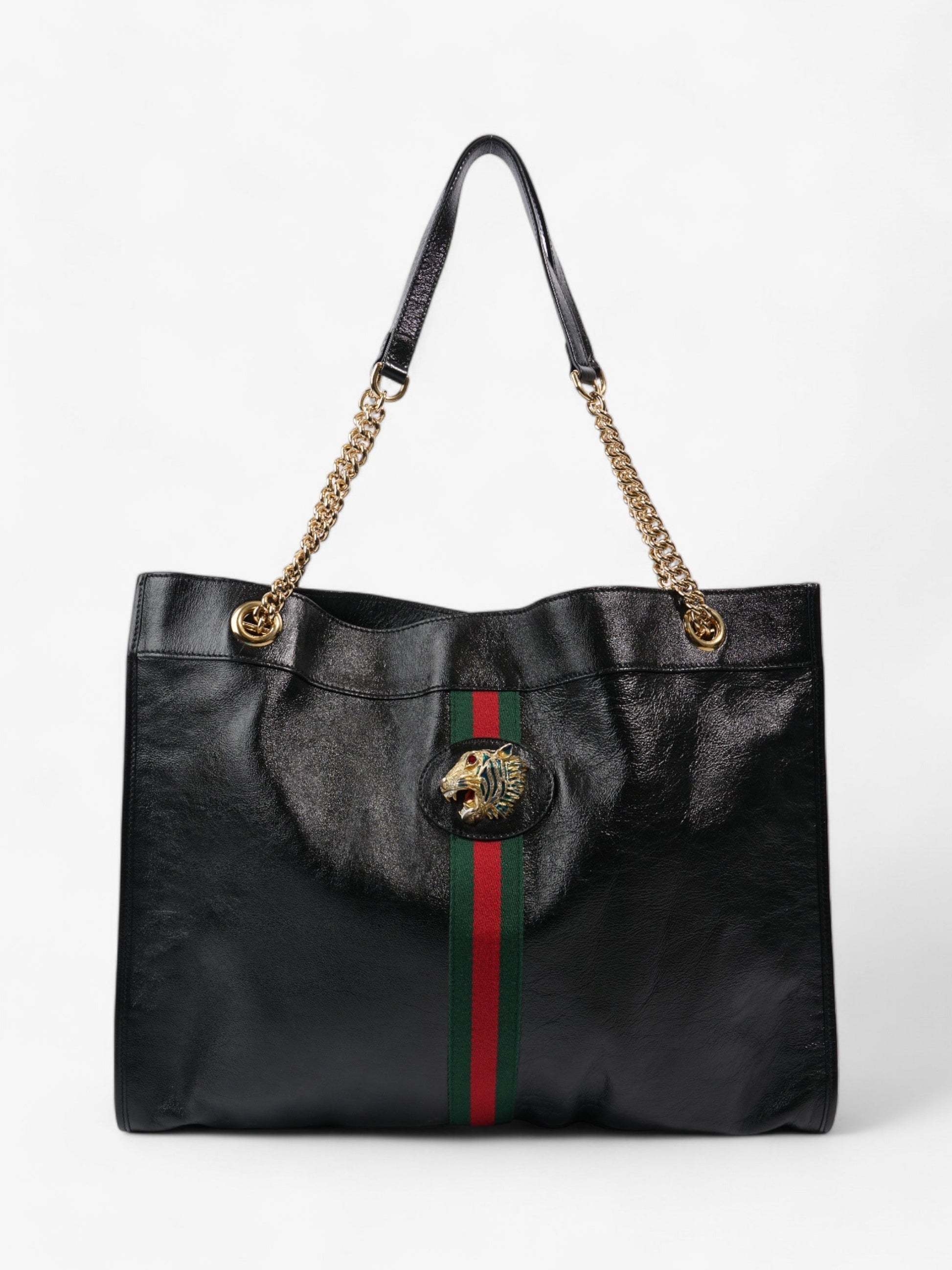 Gucci Rajah Chain Tote Green Large Leather Black Shoulder Bag Large 1