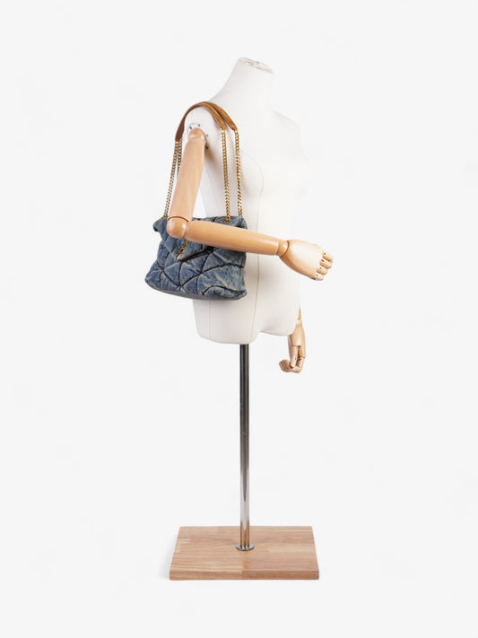 YSL Saint Laurent Lou Lou Puffer Shoulder Bag Denim Tan Small