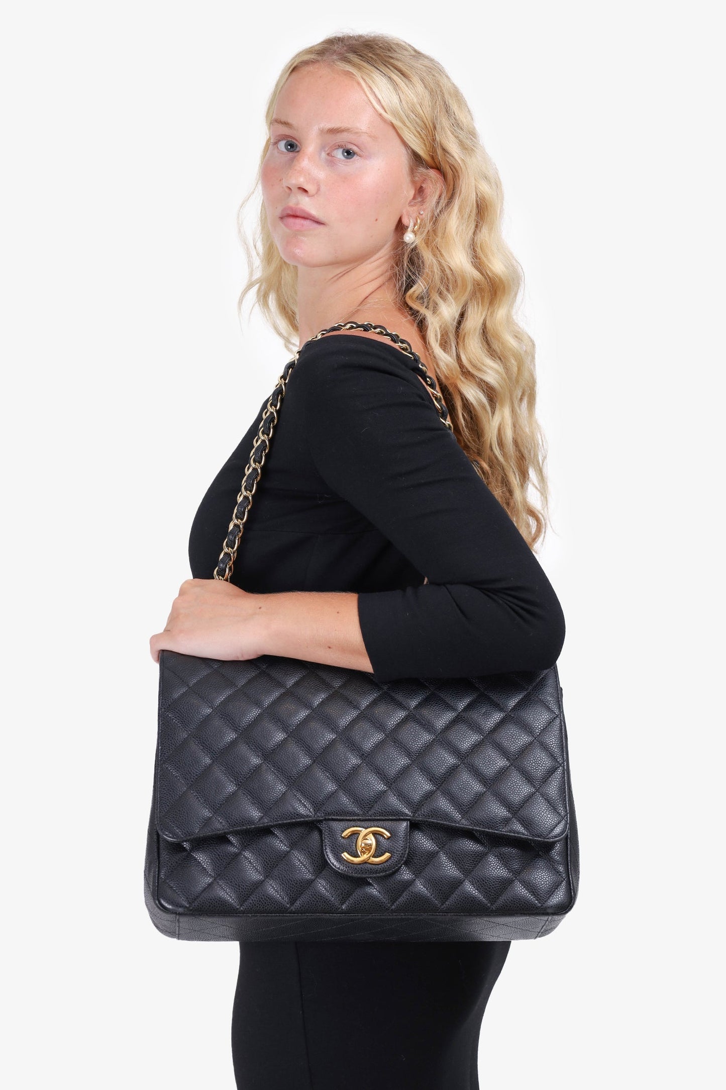 Chanel ™ 2017 Black Caviar Leather Maxi Double Flap Bag