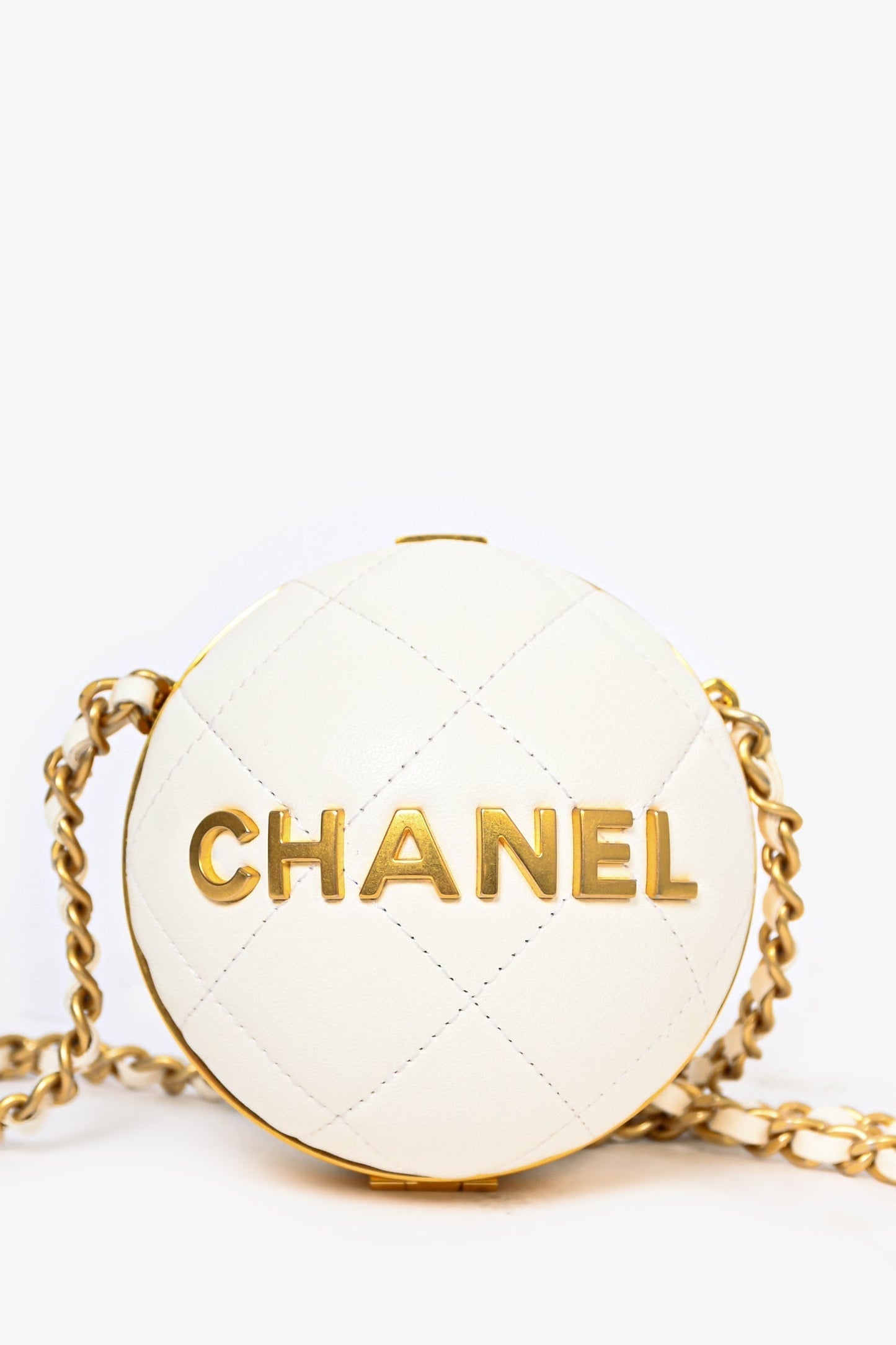 Chanel ™ White Lambskin Leather Paris Coco Sphere Minaudiere Accessory
