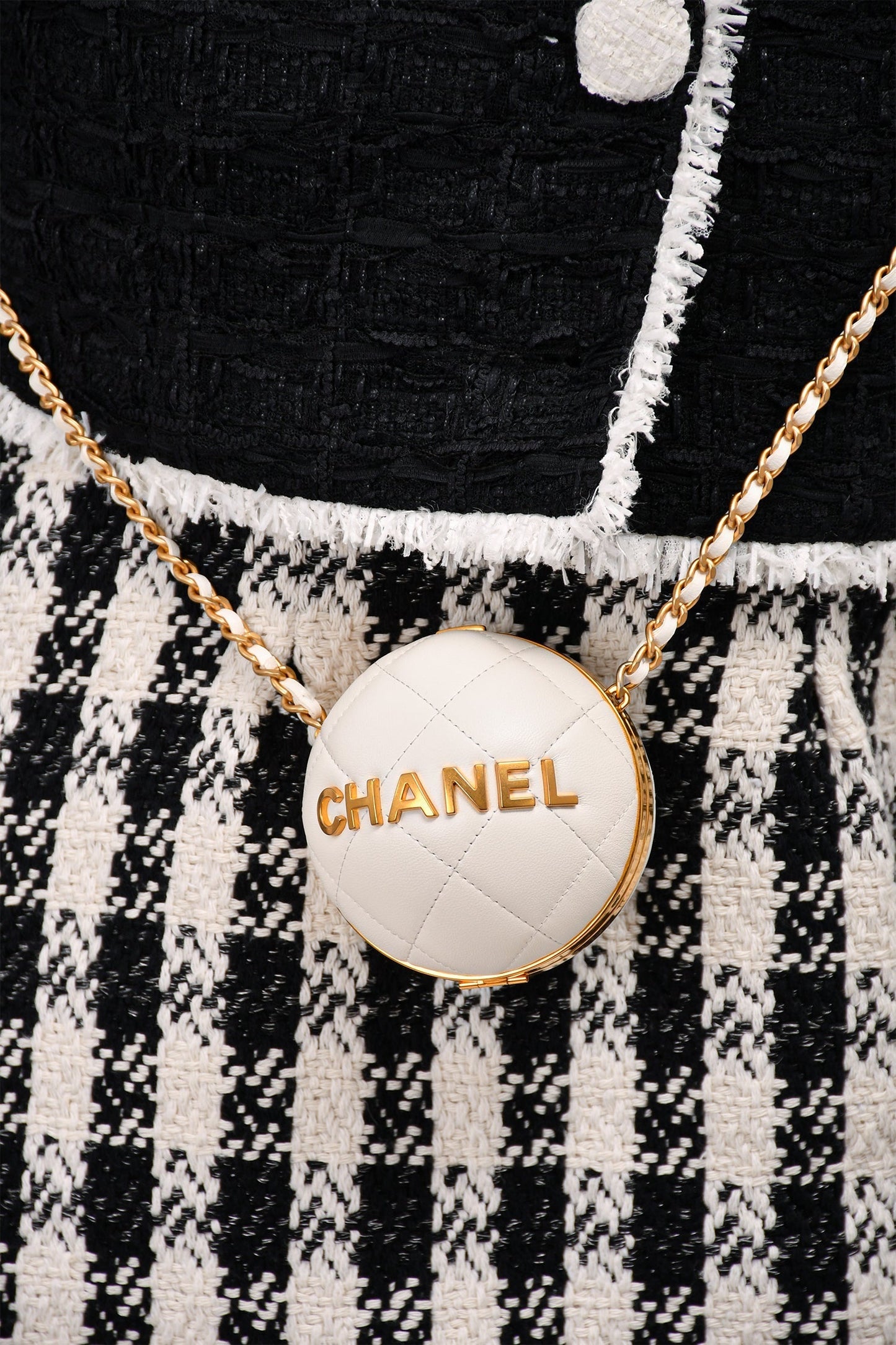 Chanel ™ White Lambskin Leather Paris Coco Sphere Minaudiere Accessory