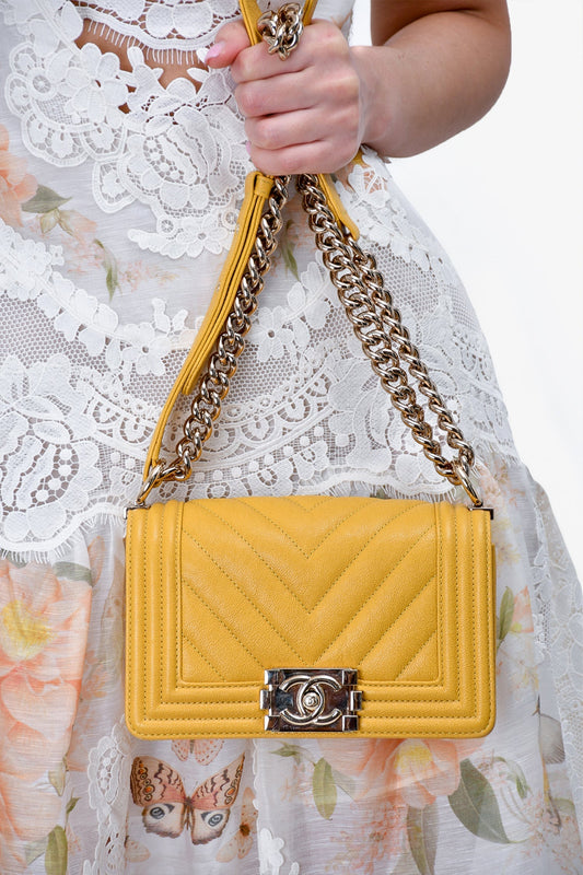 Chanel ™ 2019/20 Yellow Caviar Leather Small Boy Bag
