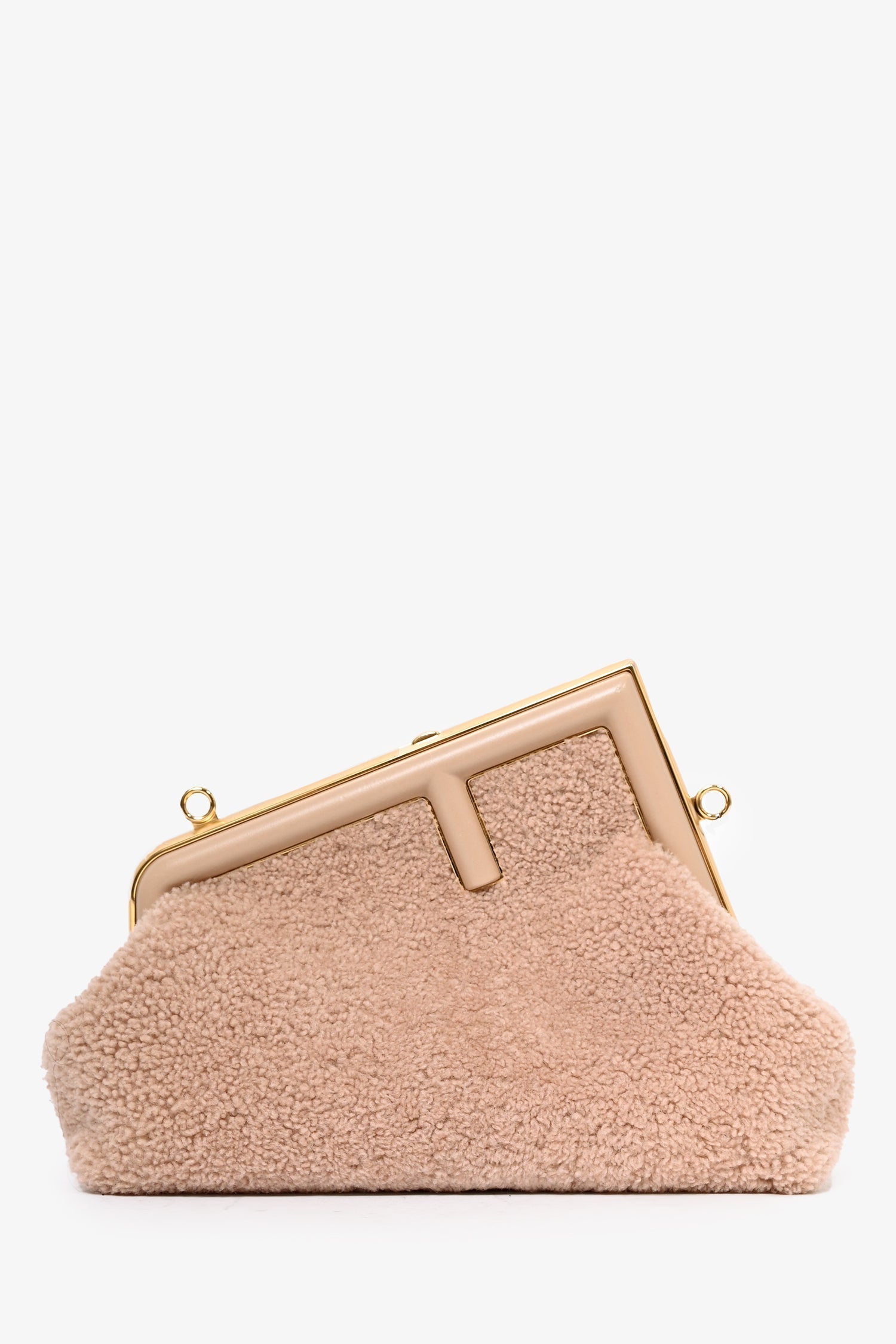 Fendi Clutch Bag Shearling First Clutch with Strap Pink Small