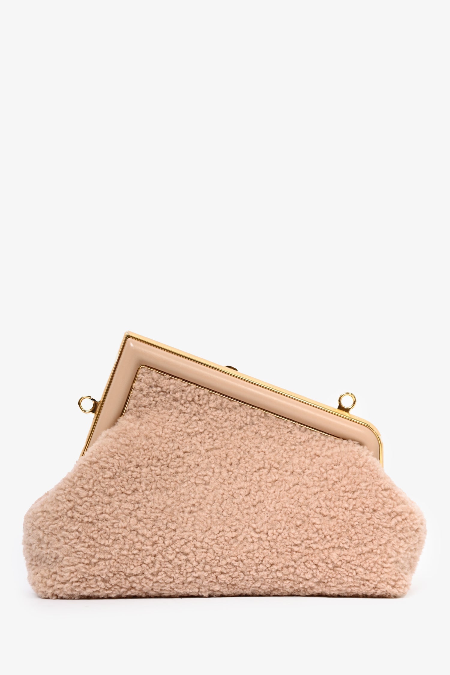 Fendi Shearling First Clutch With Strap Pink Small Clutch Bag
