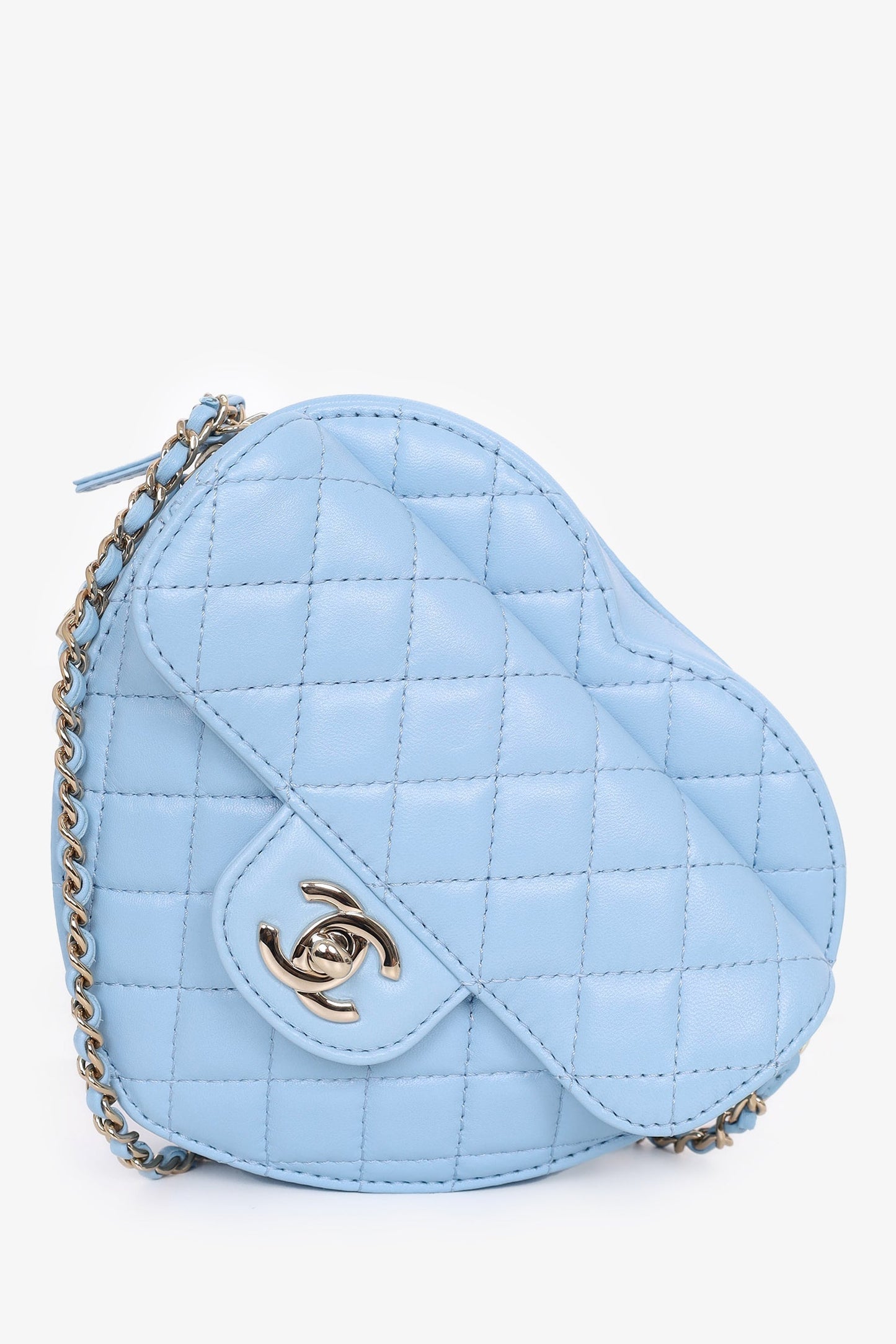 Chanel ™ Baby Blue Quilted Lambskin CC in Love Large Heart Accessory
