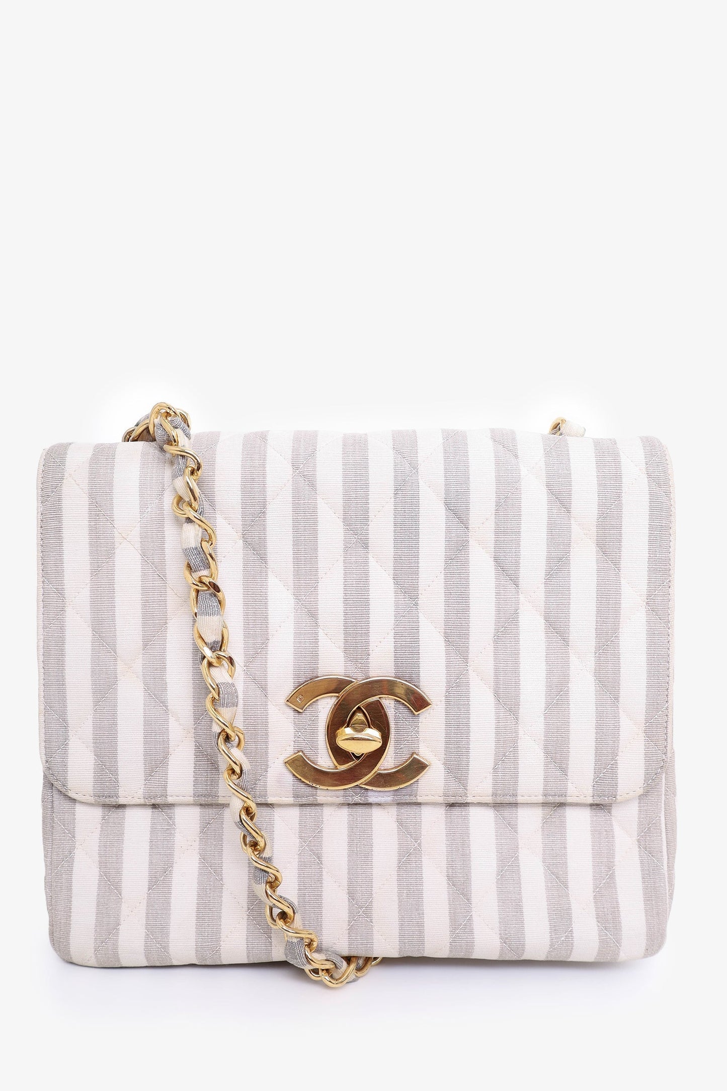 Chanel ™ 1994-96 Grey/White Striped Chain Shoulder Bag