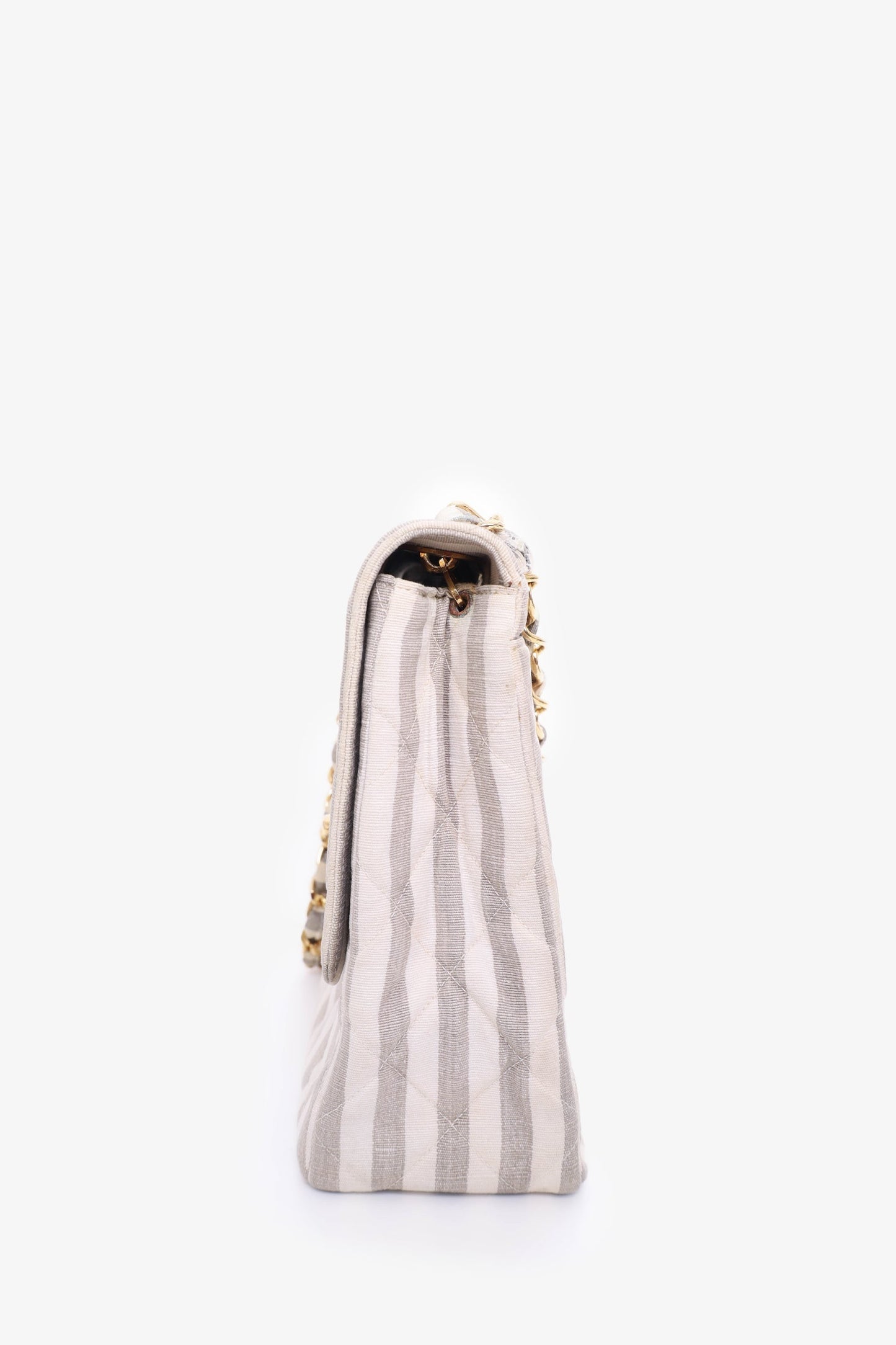 Chanel ™ 1994-96 Grey/White Striped Chain Shoulder Bag