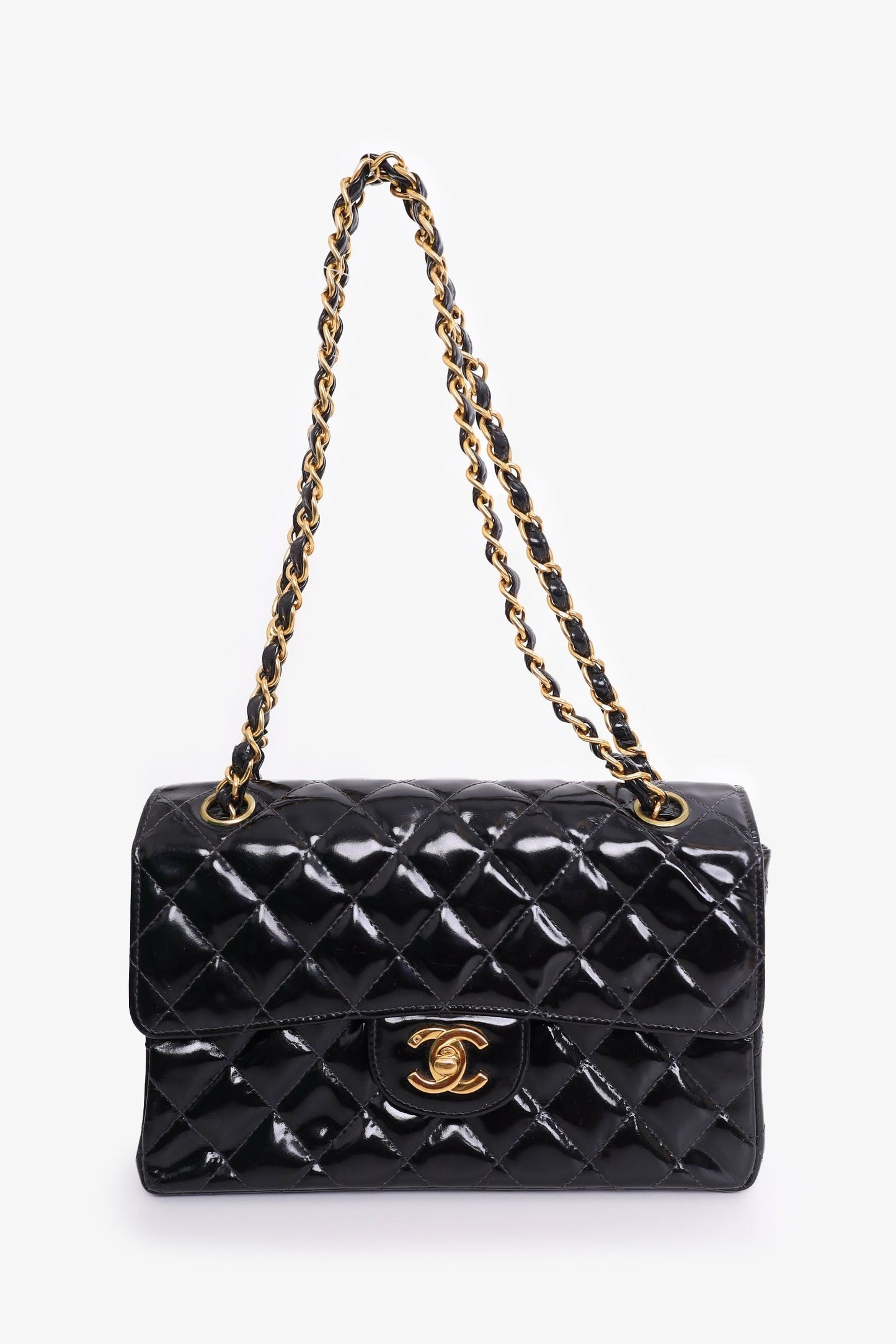 ™ 1996-97 Black Quilted Patent Double Sided Flap Bag Signature