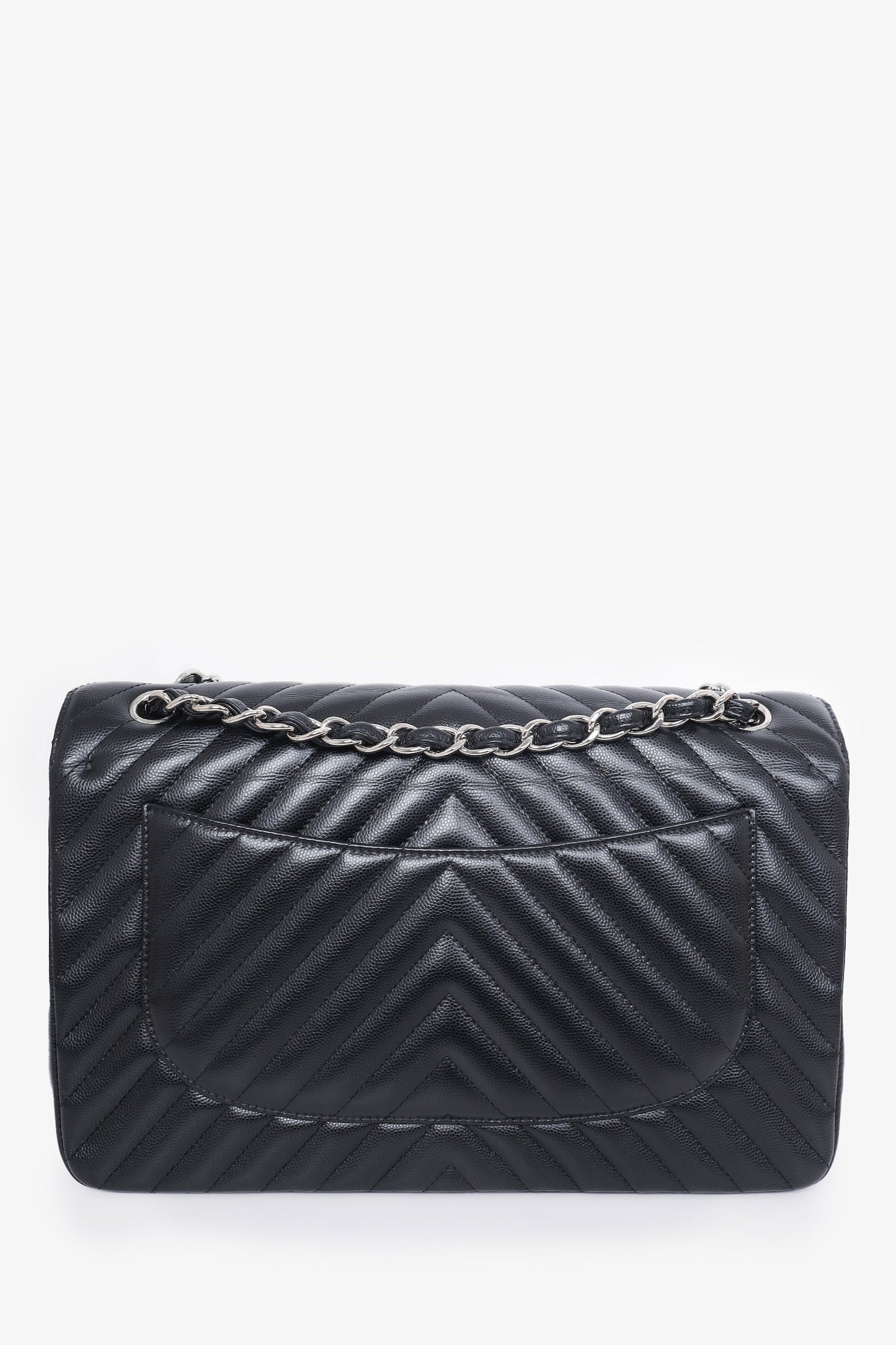 Chanel ™ 2016-17 Black Chevron Caviar Leather Jumbo Double Flap Bag