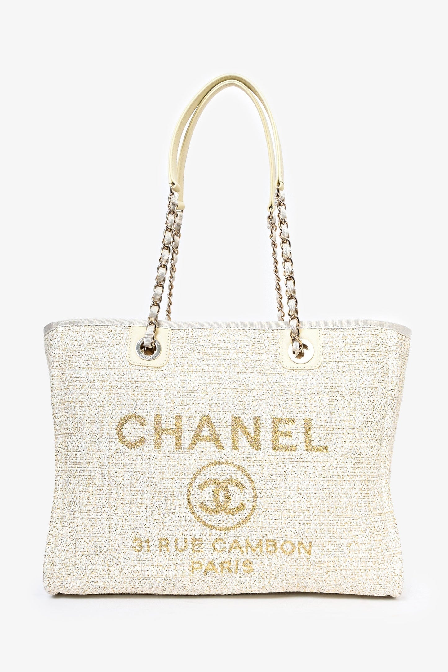 Chanel ™ 2021/22 Beige/Gold Metallic Tweed Small Deauville Shopping Tote
