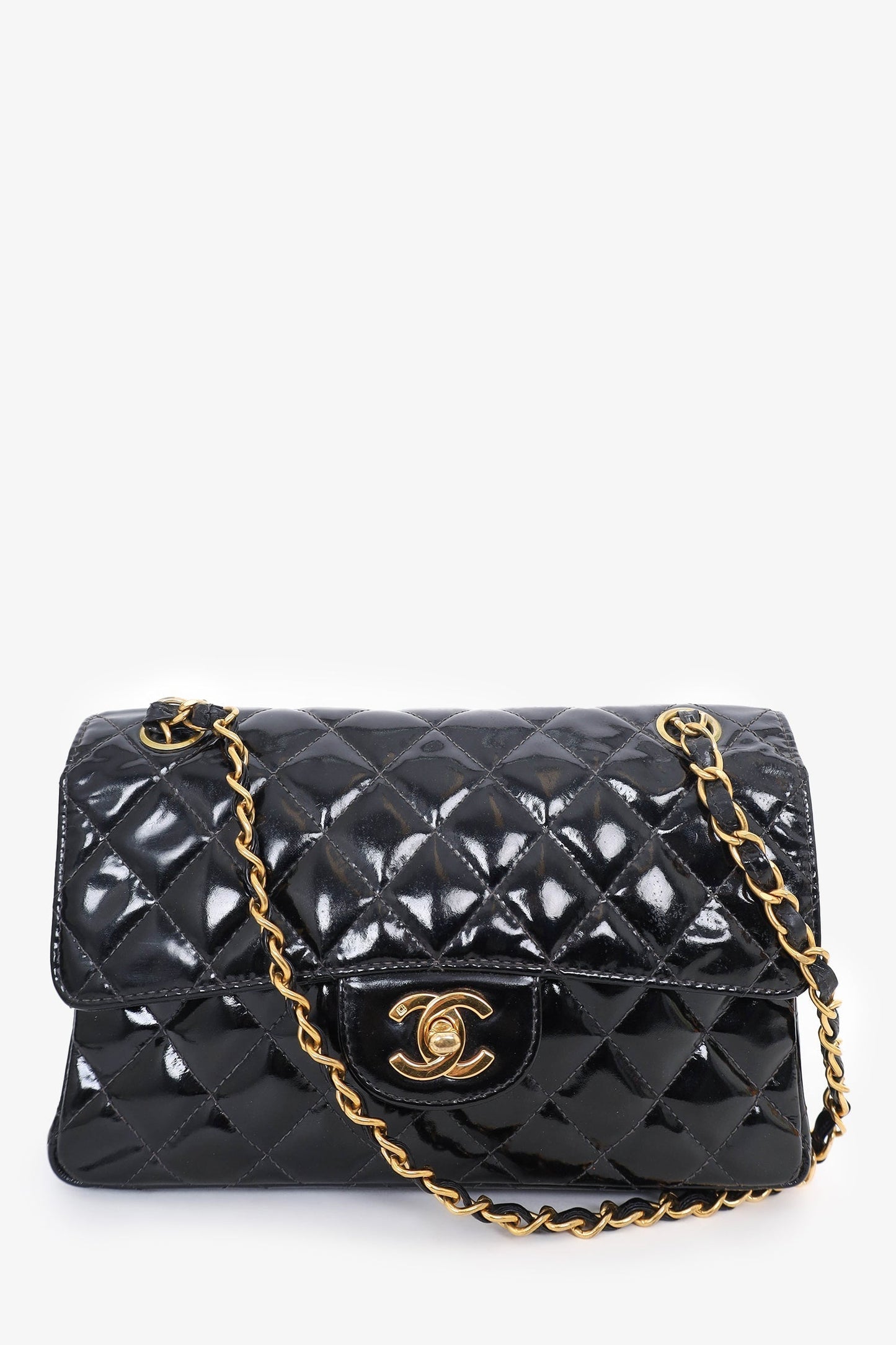Chanel ™ 1996-97 Black Quilted Patent Double Sided Flap Bag