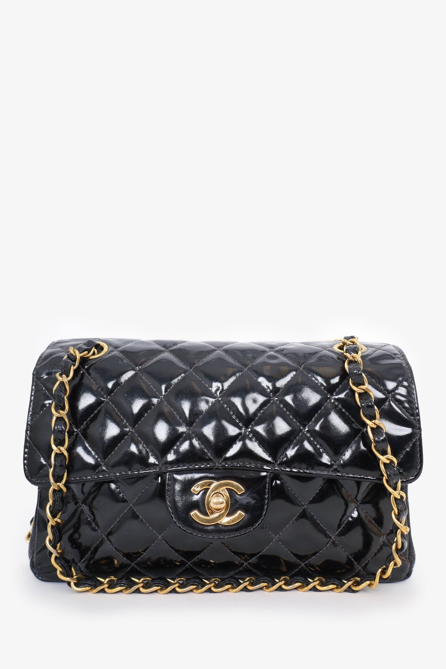 Chanel ™ 1996-97 Black Quilted Patent Double Sided Flap Bag