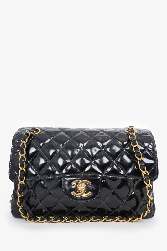 Chanel ™ 1996-97 Black Quilted Patent Double Sided Flap Bag