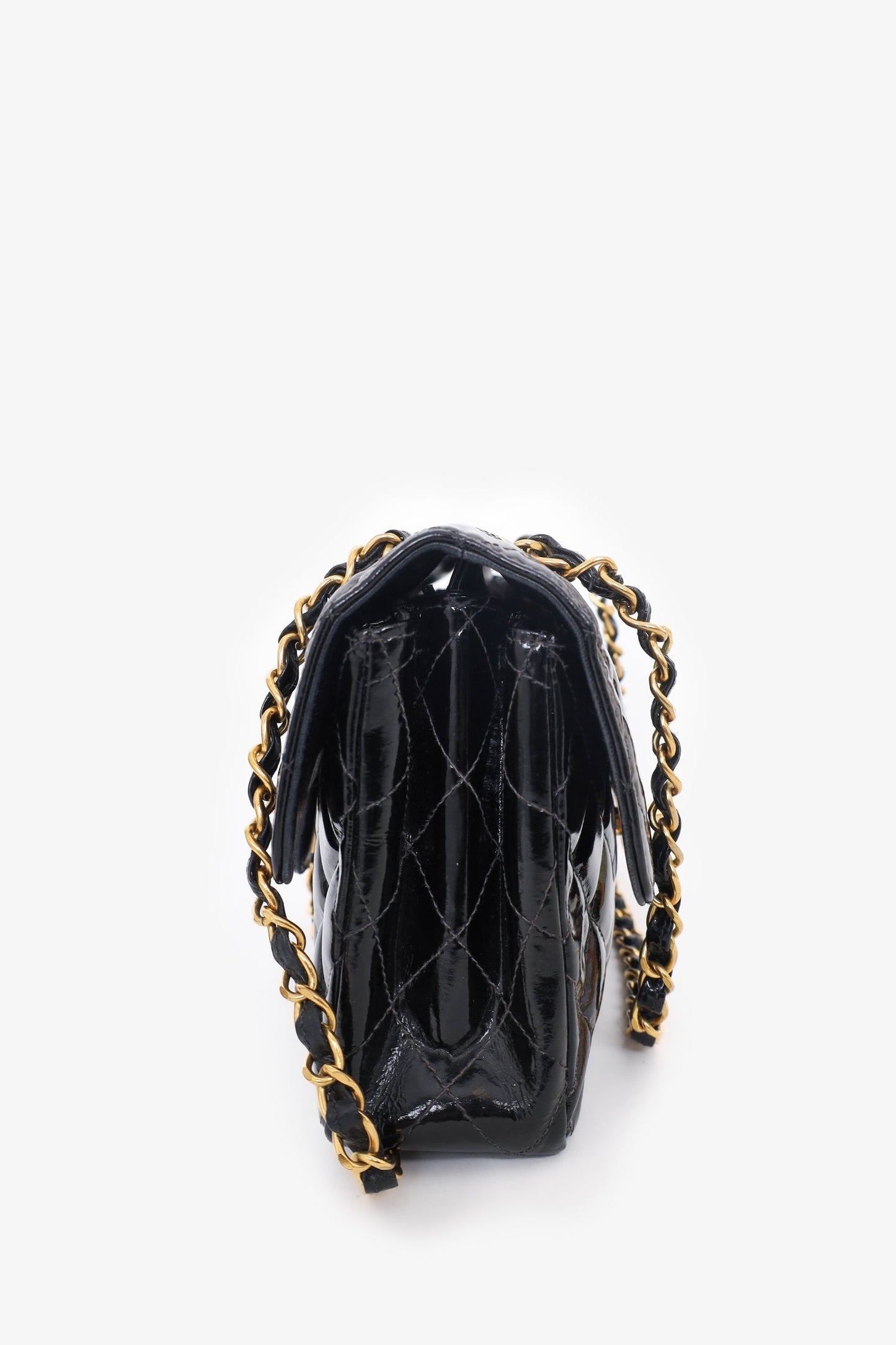 Chanel ™ 1996-97 Black Quilted Patent Double Sided Flap Bag