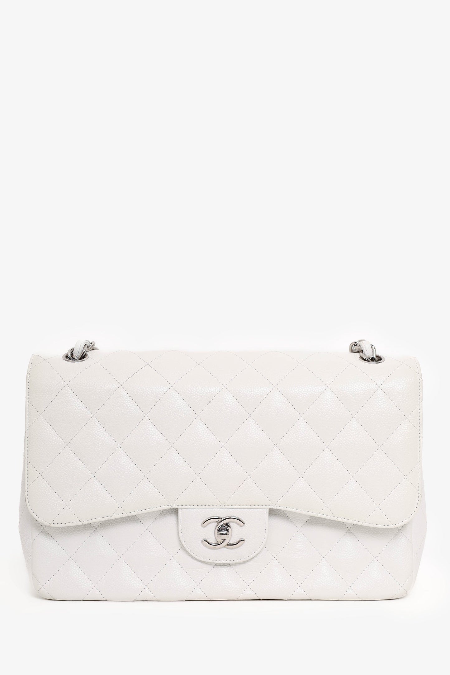 Chanel ™ 2011 White Caviar Leather Jumbo Classic Flap Shoulder Bag