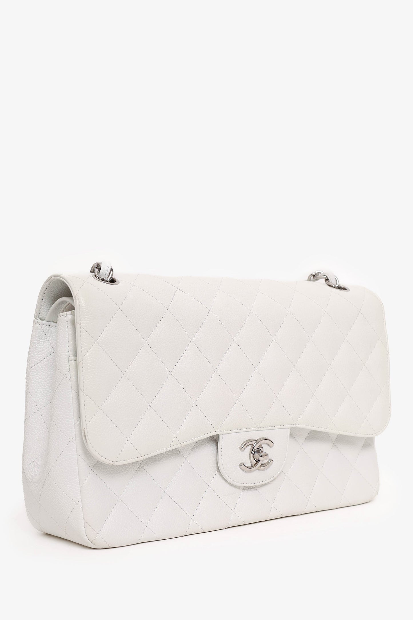 Chanel ™ 2011 White Caviar Leather Jumbo Classic Flap Shoulder Bag