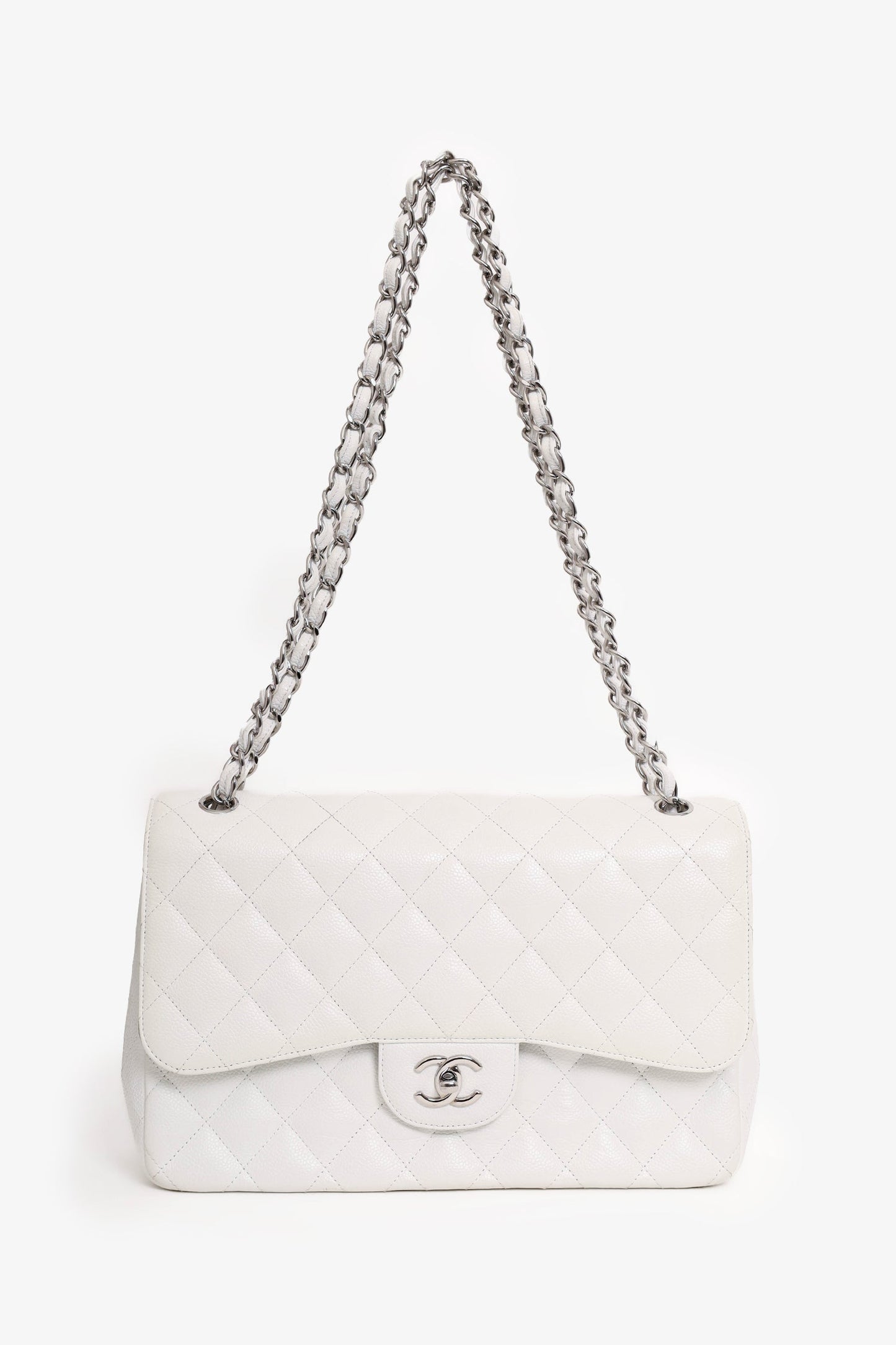 Chanel ™ 2011 White Caviar Leather Jumbo Classic Flap Shoulder Bag
