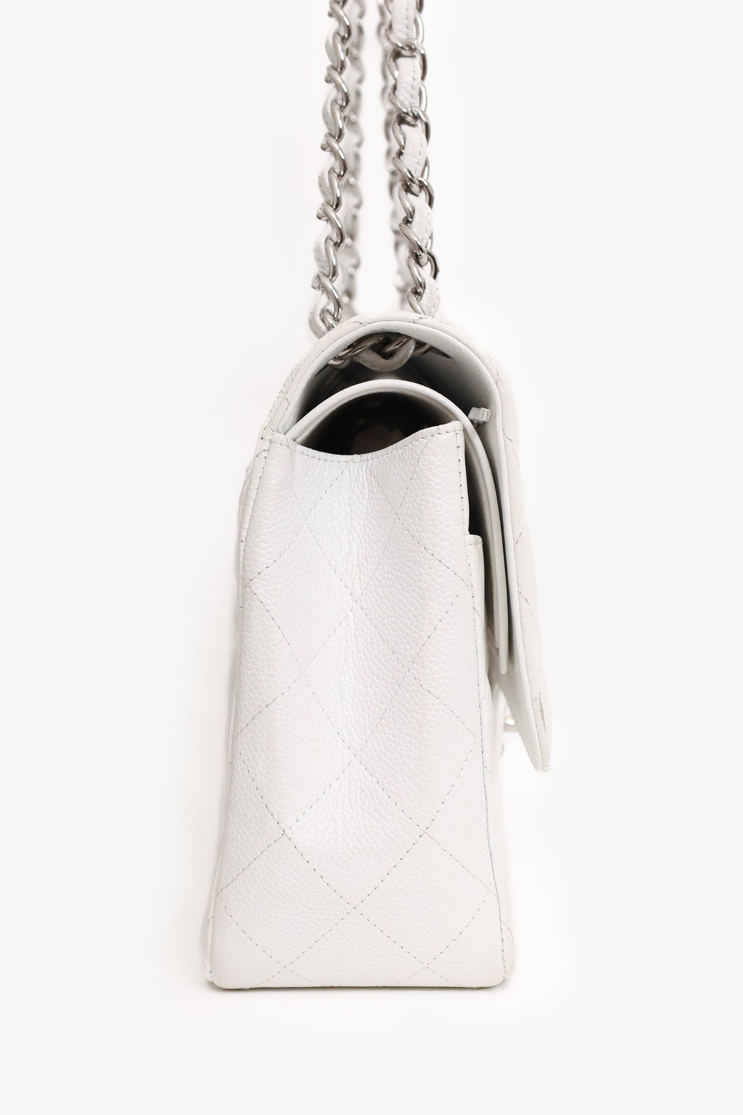 Chanel ™ 2011 White Caviar Leather Jumbo Classic Flap Shoulder Bag