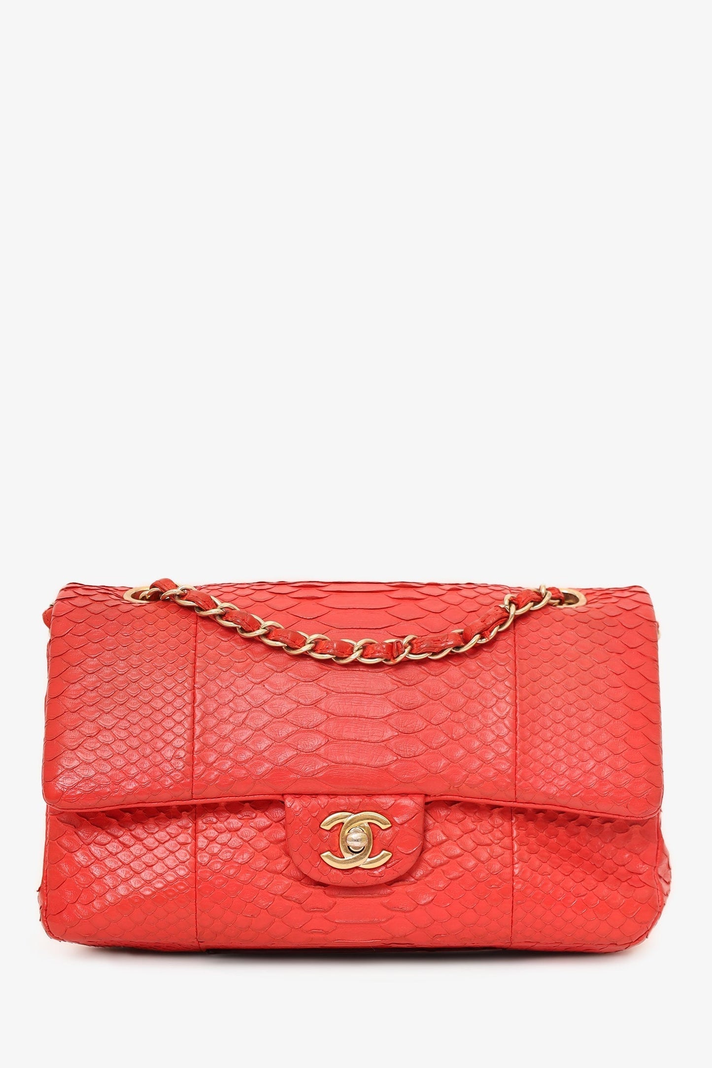 Chanel ™ 2016-17 Red Python Leather Medium Double Flap Bag