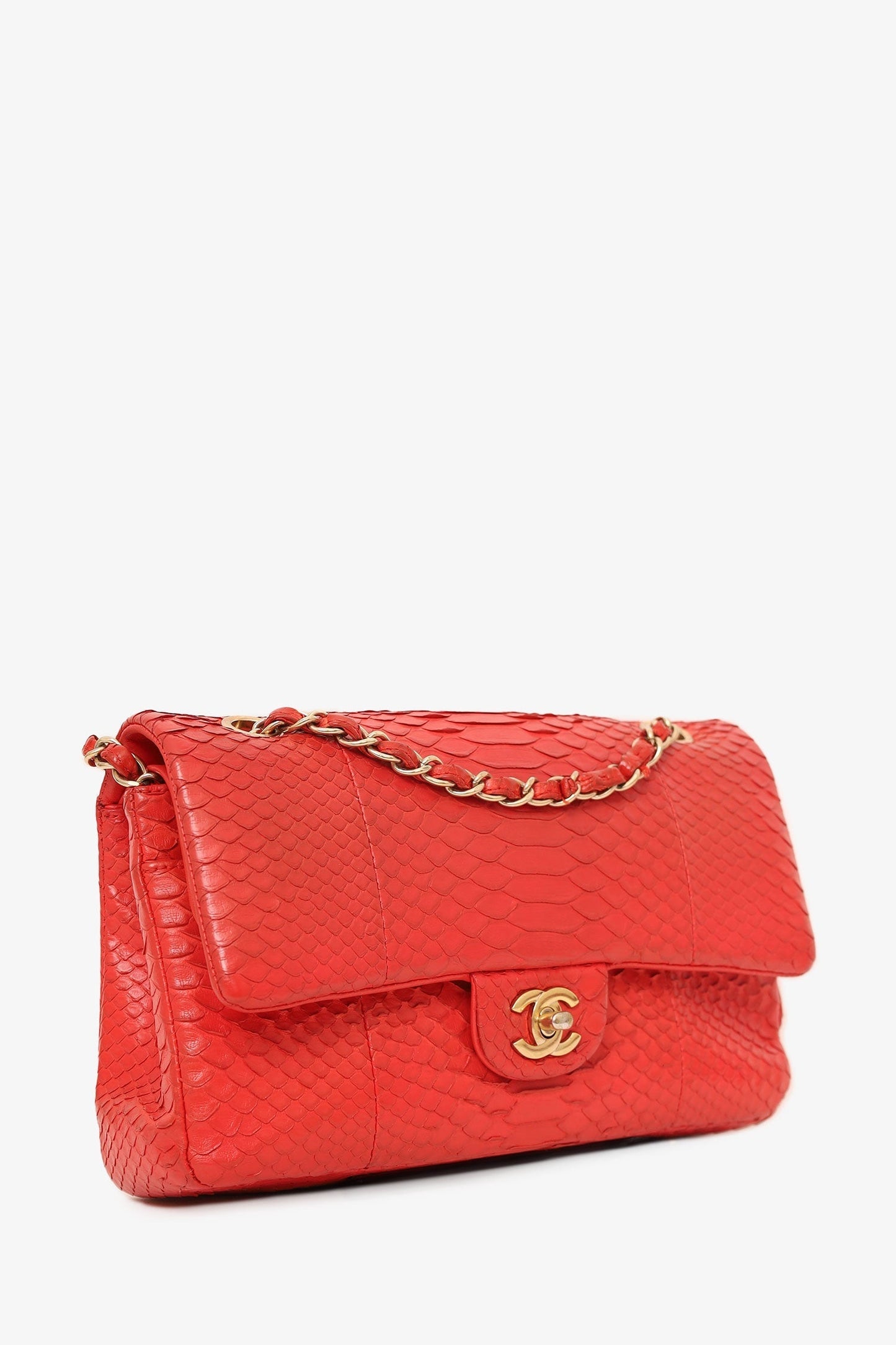 Chanel ™ 2016-17 Red Python Leather Medium Double Flap Bag