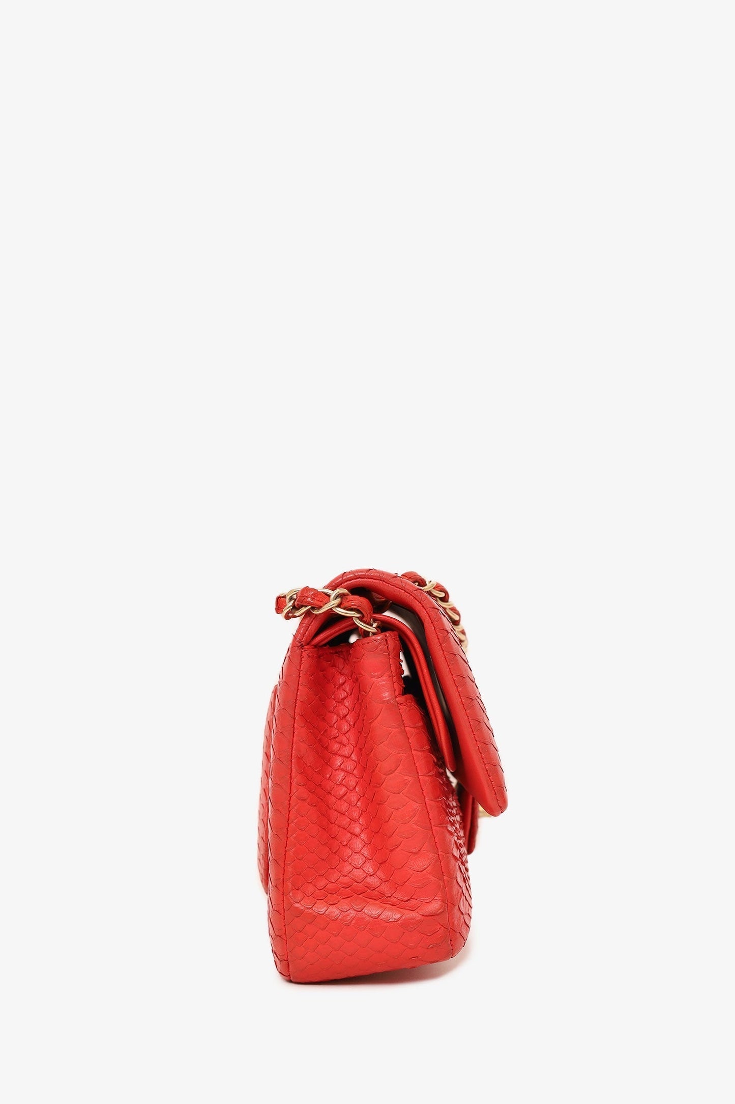 Chanel ™ 2016-17 Red Python Leather Medium Double Flap Bag