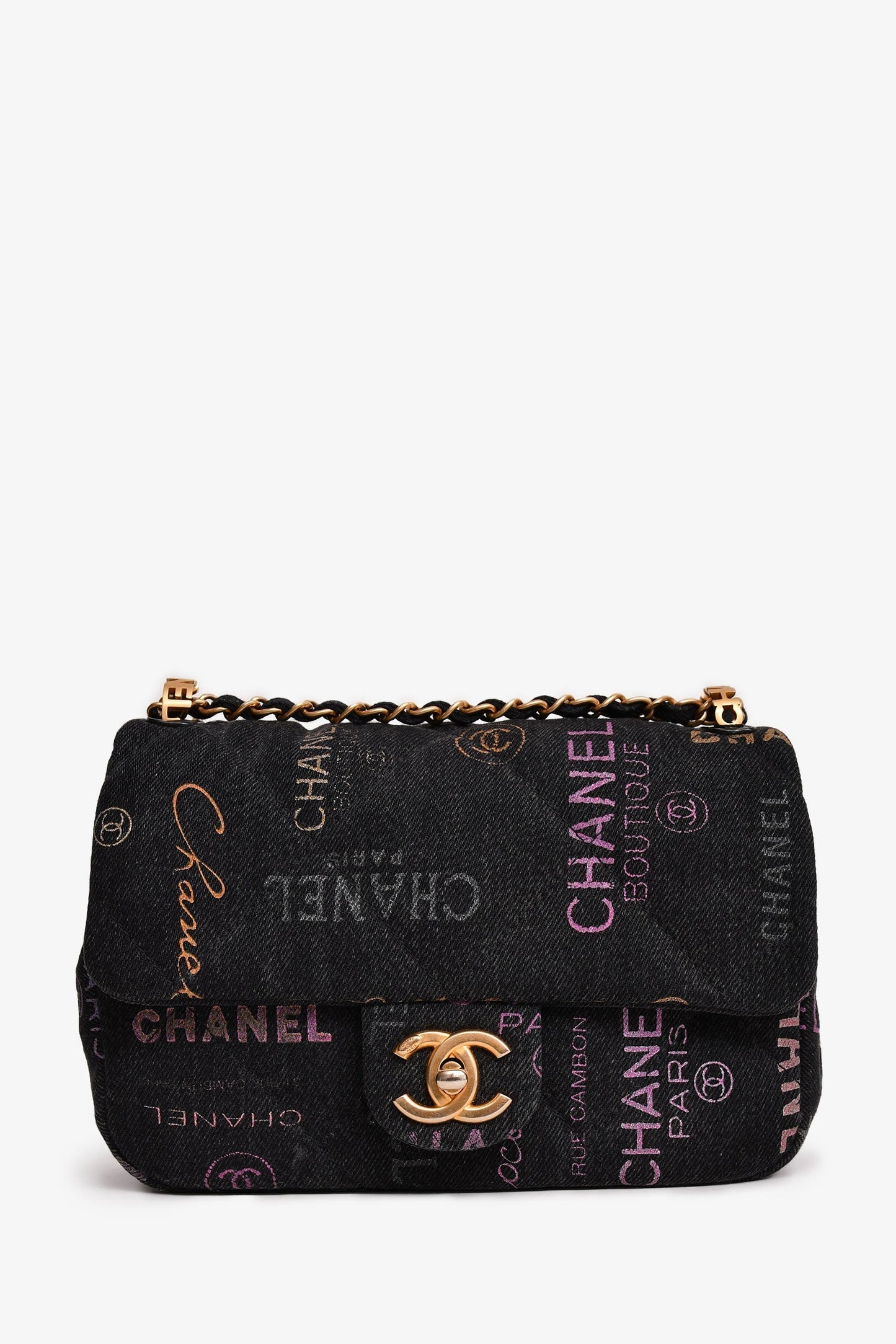 Chanel ™ 2022 Black Denim Mood Monogram Mini Flap Bag