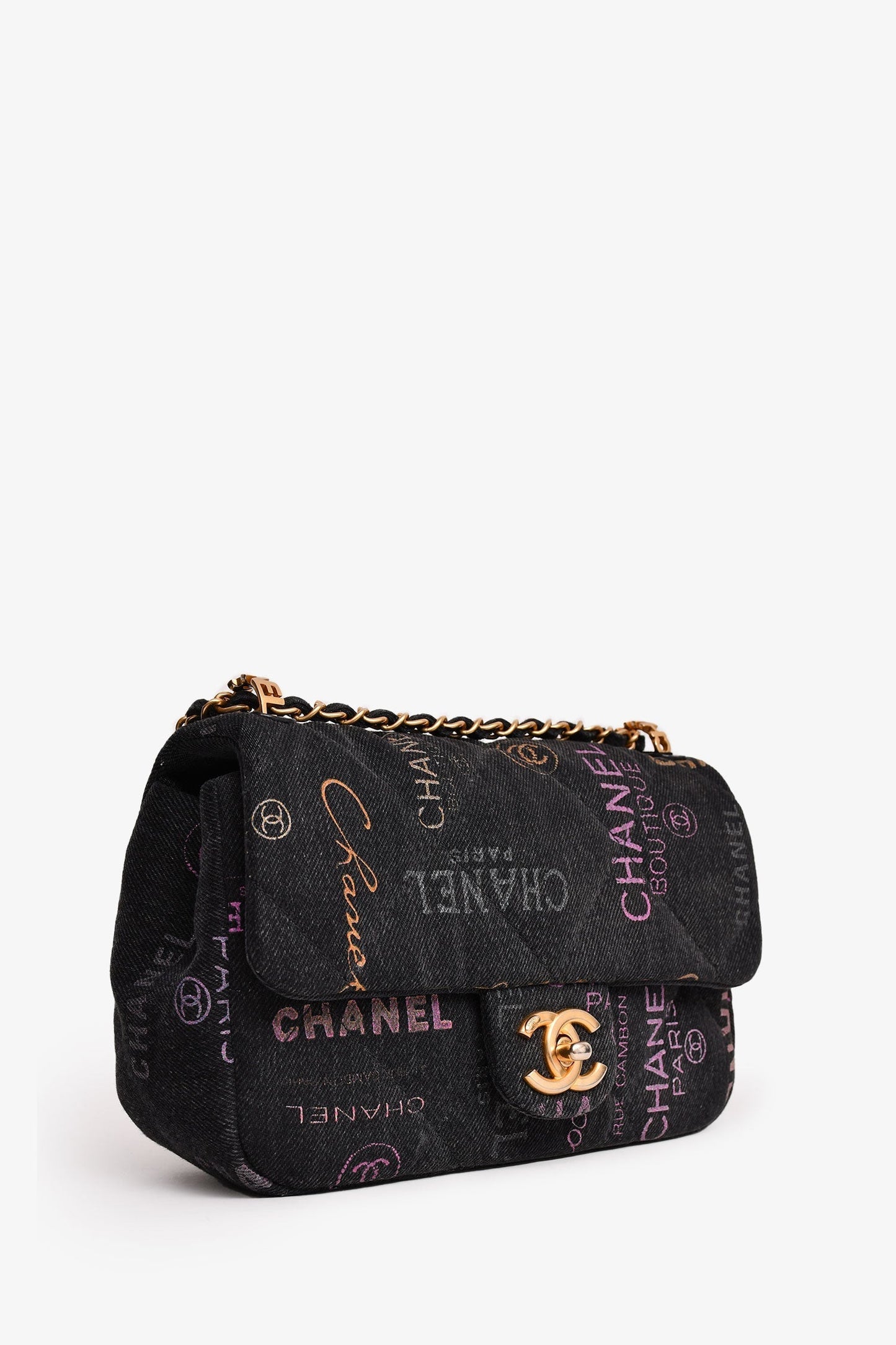 Chanel ™ 2022 Black Denim Mood Monogram Mini Flap Bag