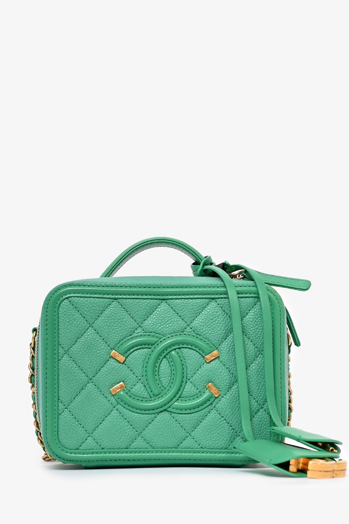 Chanel ™ 2017/18 Green Caviar Leather Small Filigree Vanity Case