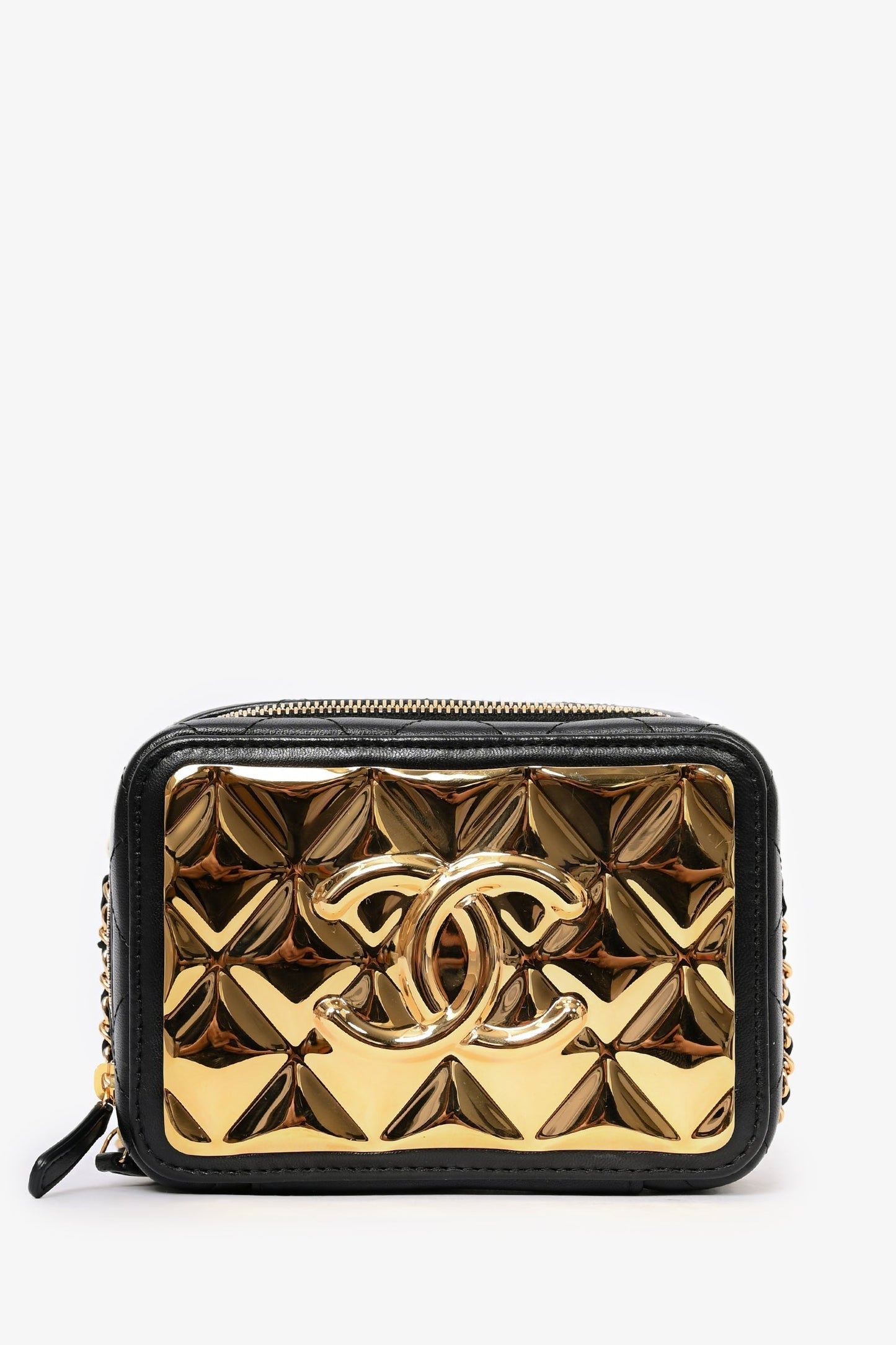 Chanel ™ 2021 Black Leather Gold CC Plate Mini Vanity Crossbody