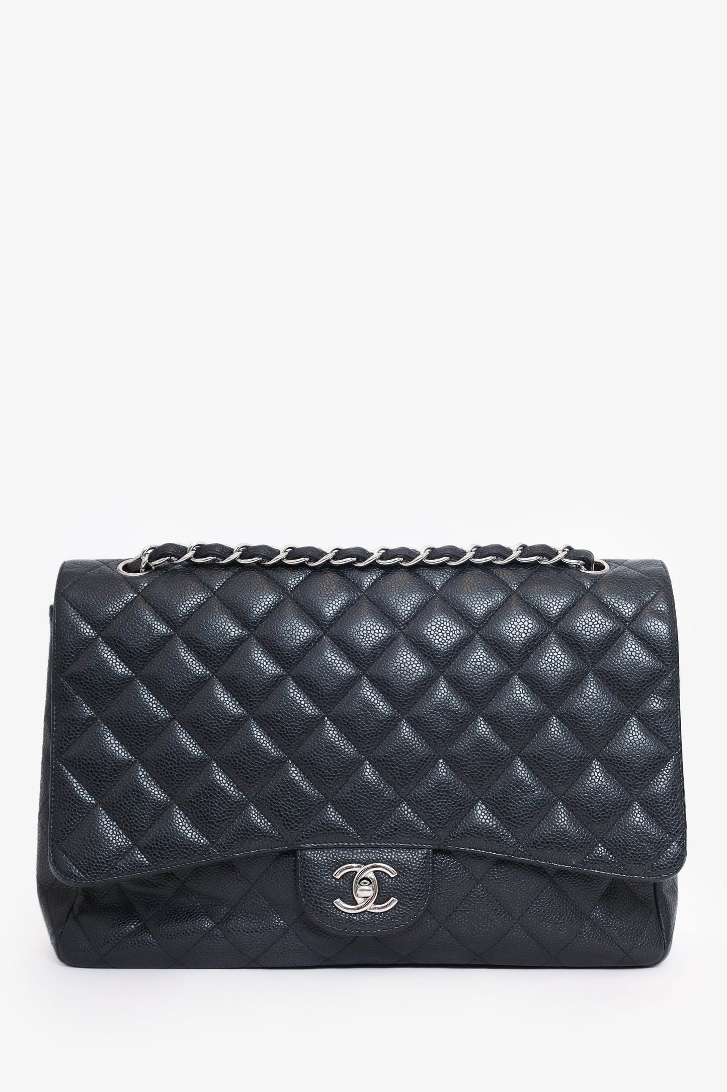 Chanel ™ 2009-10 Black Caviar Leather Maxi Single Flap Shoulder Bag