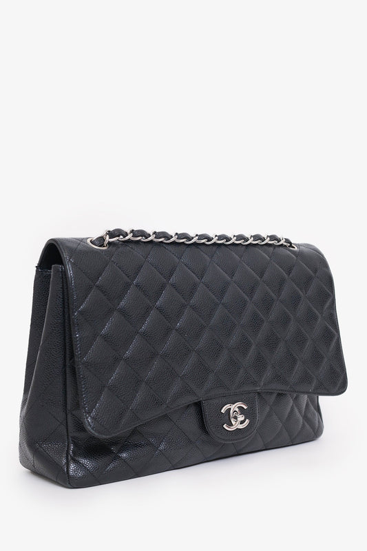Chanel ™ 2009-10 Black Caviar Leather Maxi Single Flap Shoulder Bag