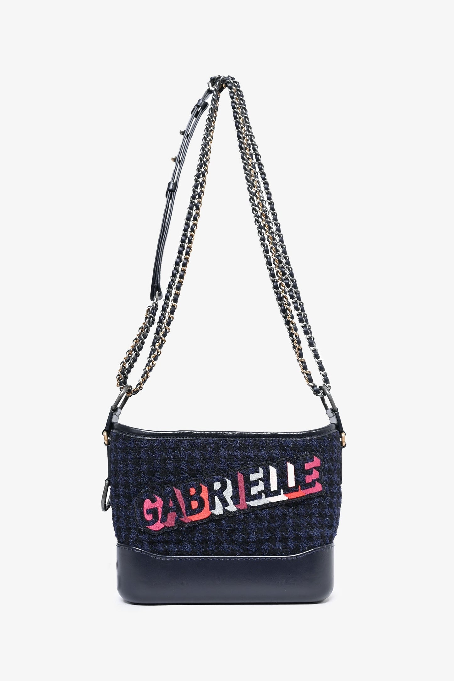 Chanel ™ 2017 Black Leather/Navy Tweed Small Gabrielle Shoulder Bag (As Is)