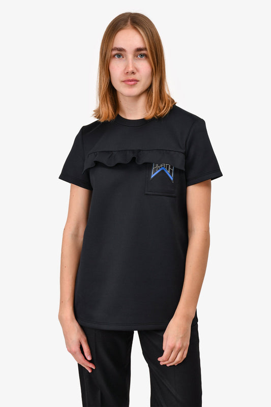 Prada Handbag Ruffled Pocket Top Black Logo