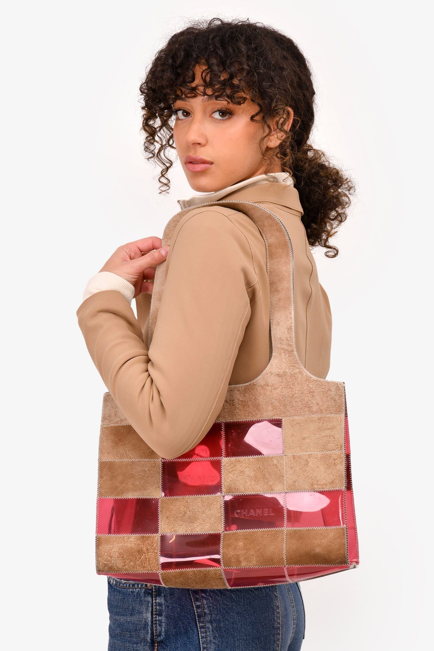 Chanel ™ 1997/99 Pink/Beige Suede Translucent Patchwork Tote (As Is)