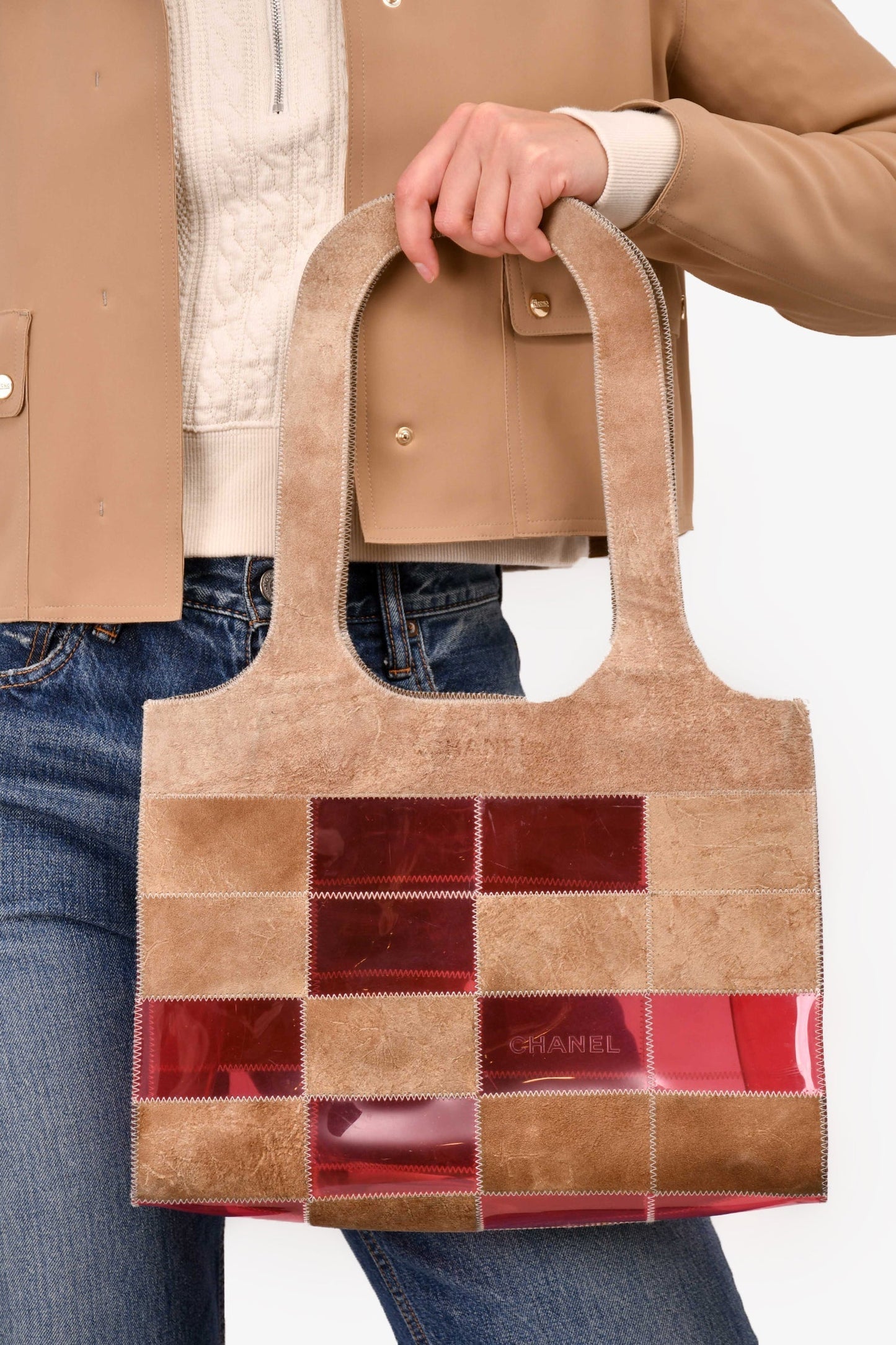 Chanel ™ 1997/99 Pink/Beige Suede Translucent Patchwork Tote (As Is)