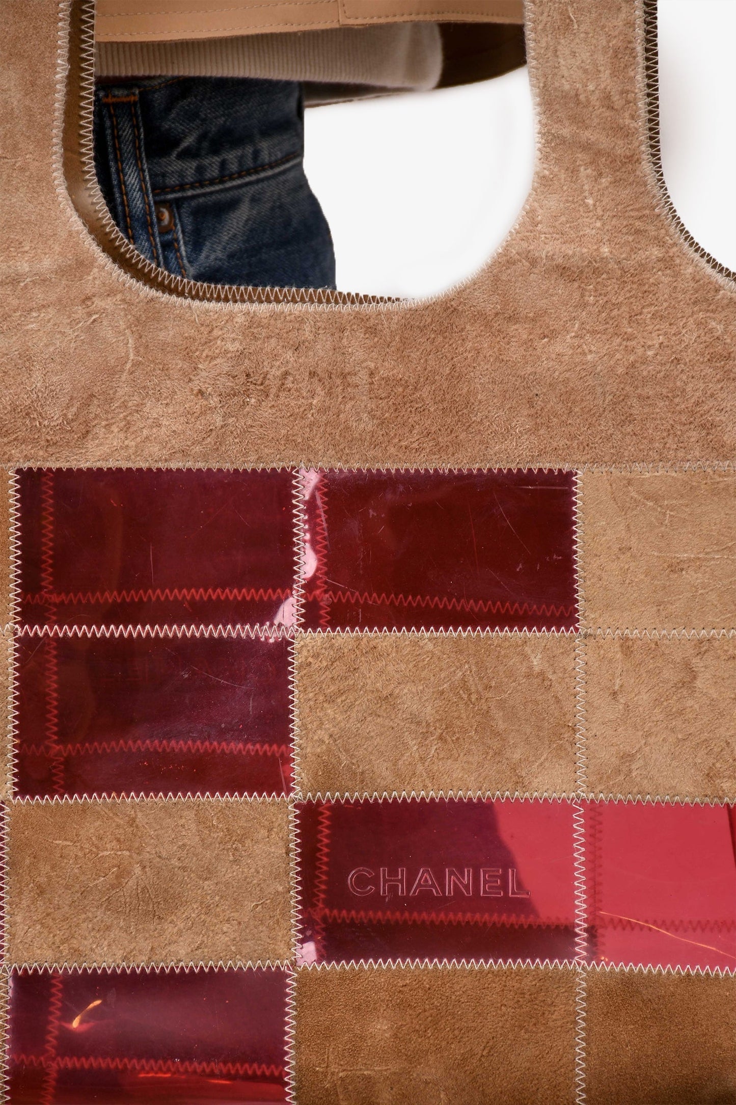 Chanel ™ 1997/99 Pink/Beige Suede Translucent Patchwork Tote (As Is)