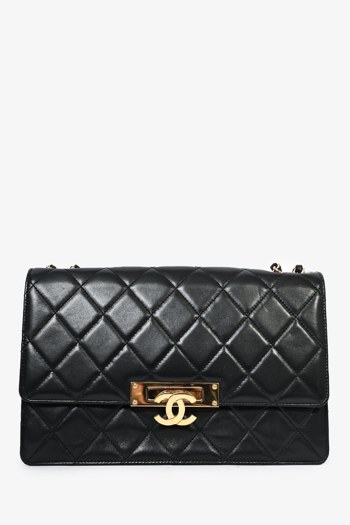 Chanel ™ Black Lambskin 2013/14 CC Golden Class Large Flap Shoulder Bag