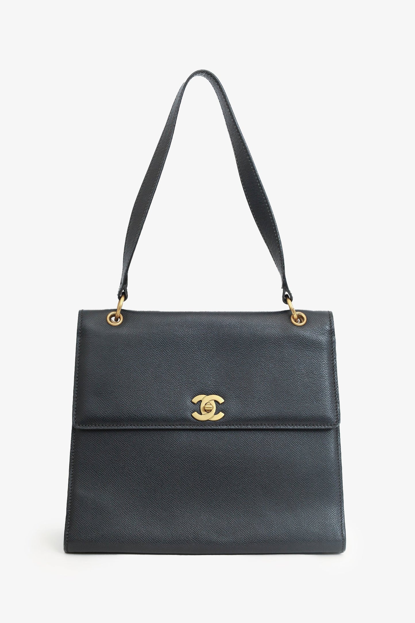 Chanel ™ 1997-99 Black Caviar Leather Straight Flap Shoulder Bag