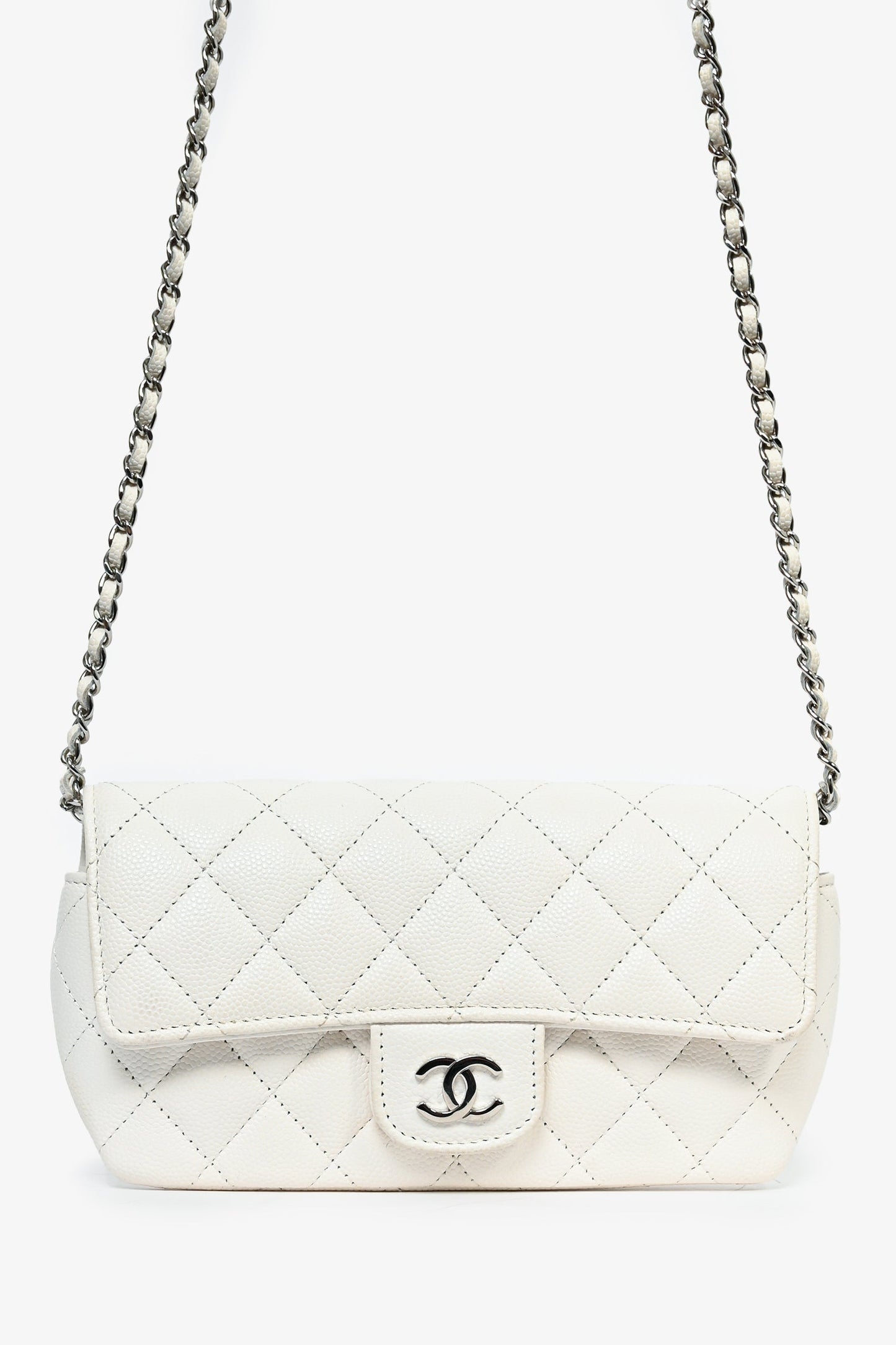 Chanel ™ 2021 White Caviar Leather Sunglass Case with Chain Sunglasses