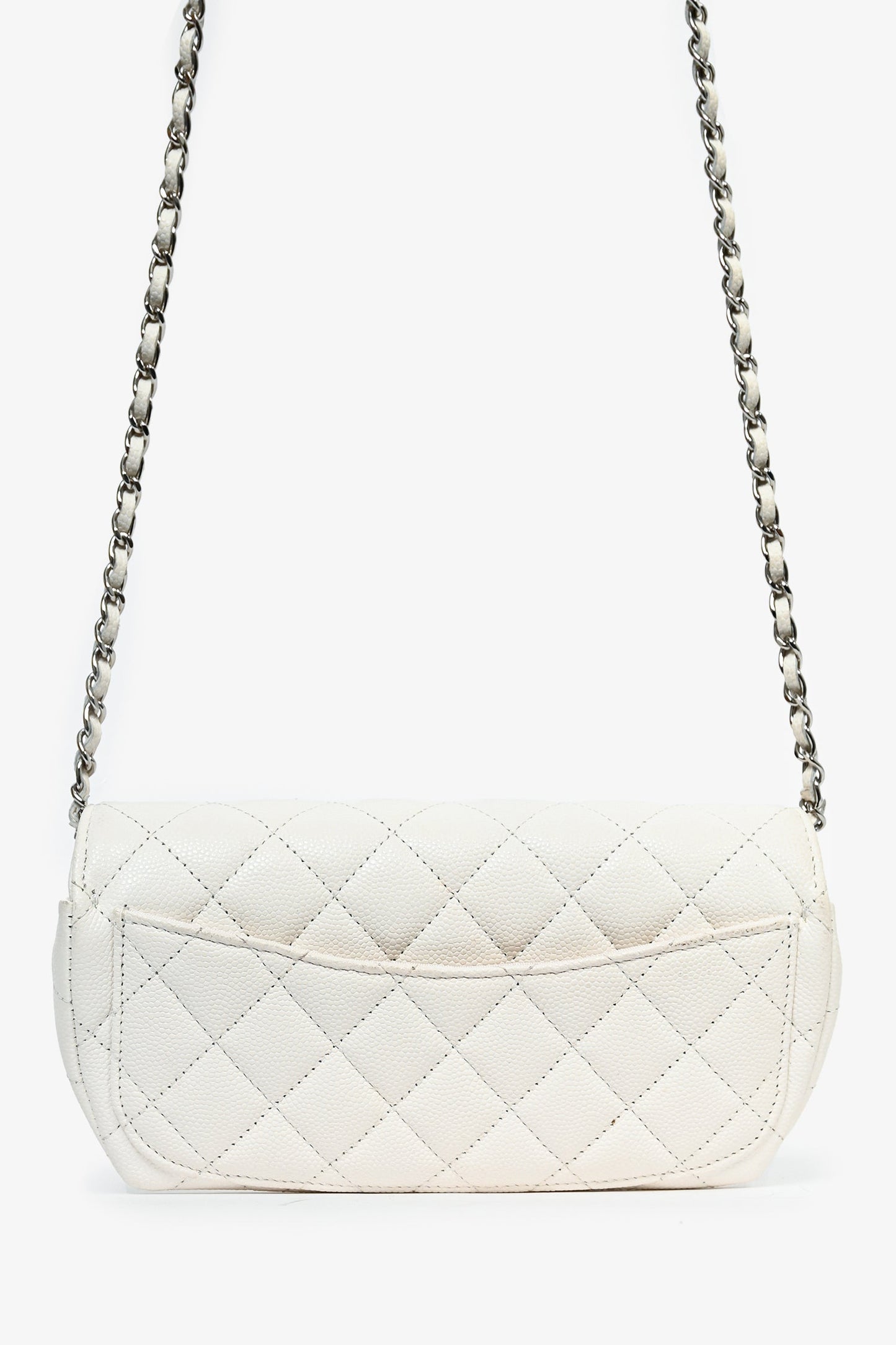 Chanel ™ 2021 White Caviar Leather Sunglass Case with Chain Sunglasses