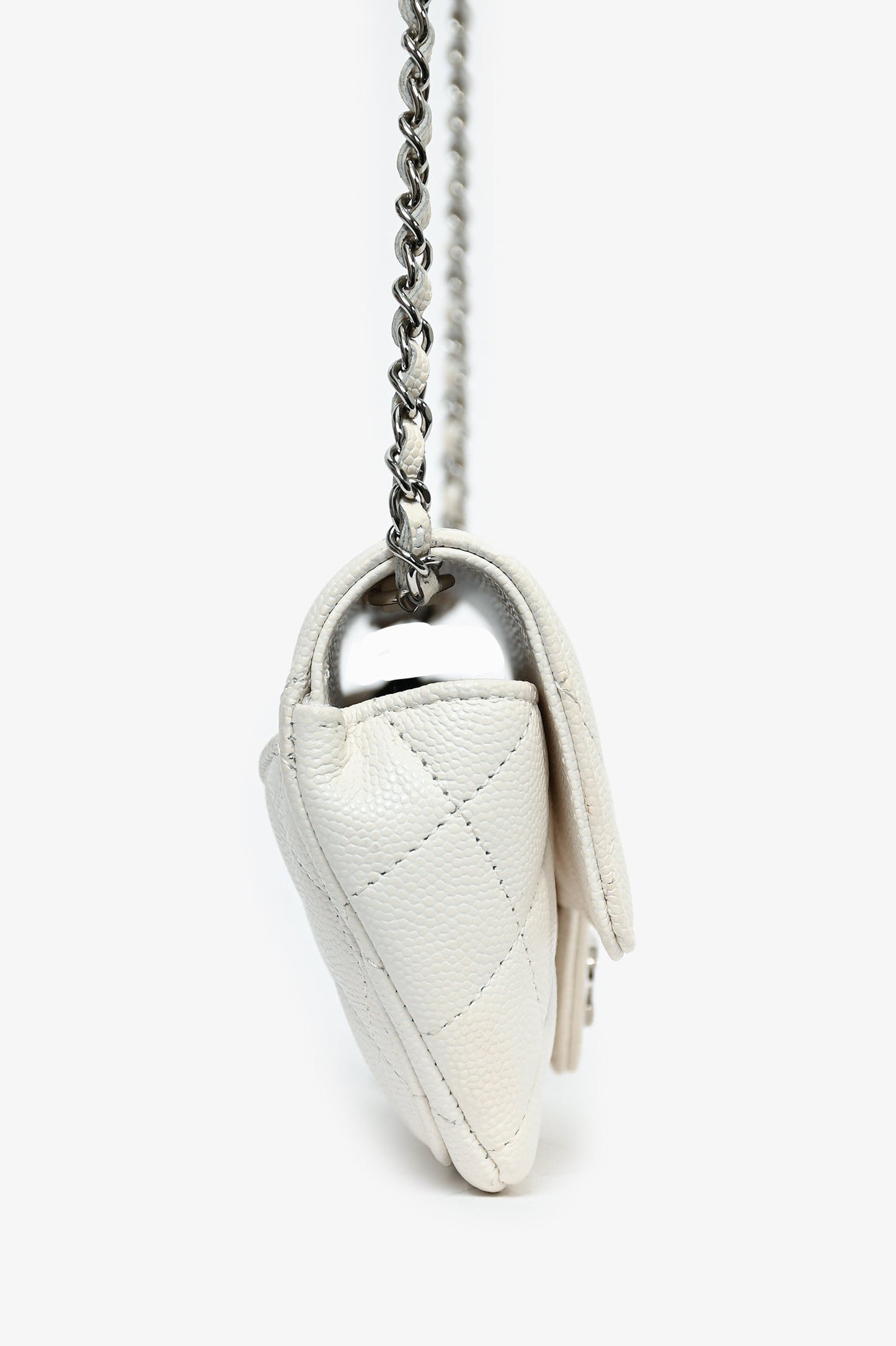 Chanel ™ 2021 White Caviar Leather Sunglass Case with Chain Sunglasses