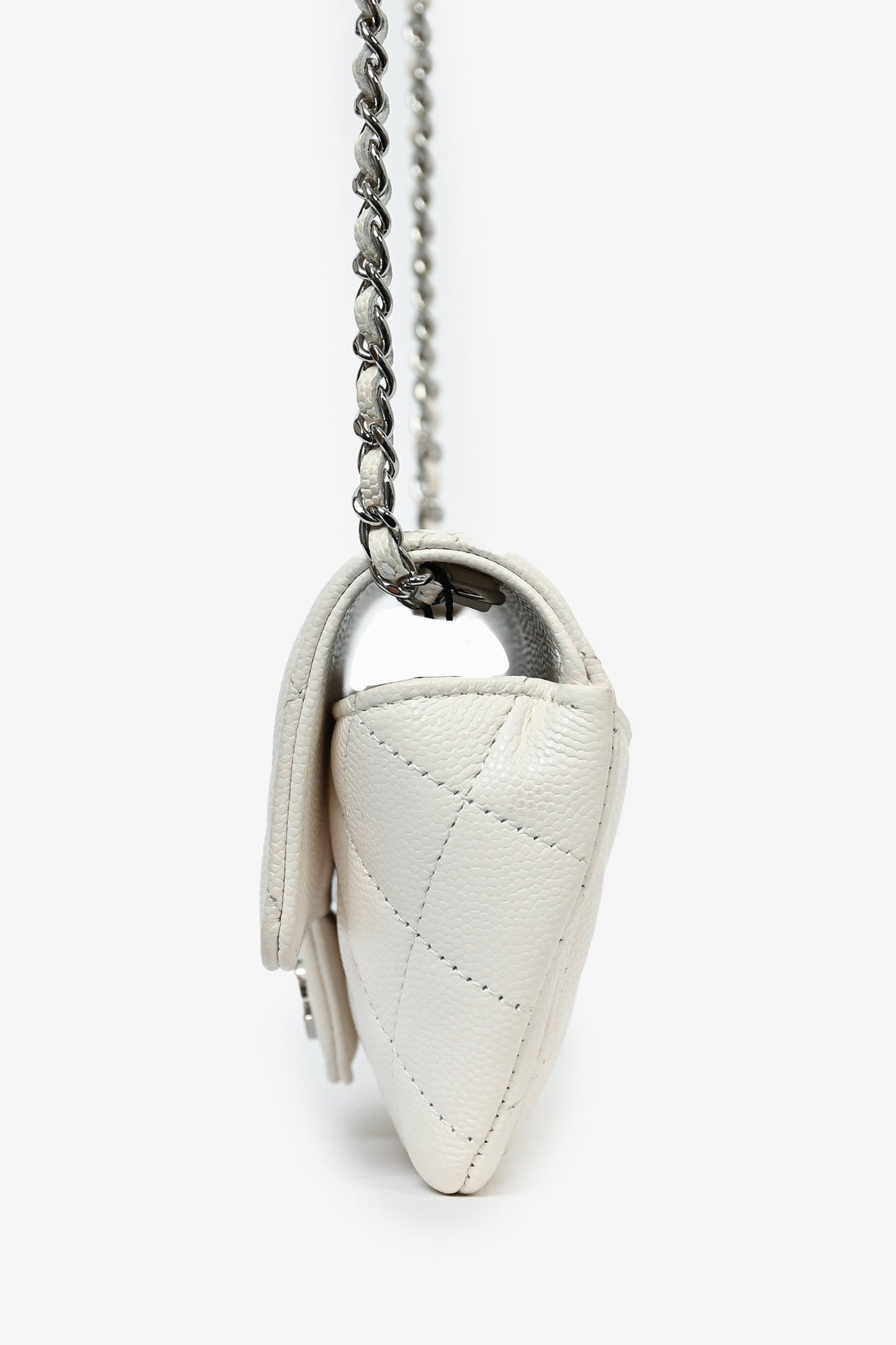 Chanel ™ 2021 White Caviar Leather Sunglass Case with Chain Sunglasses