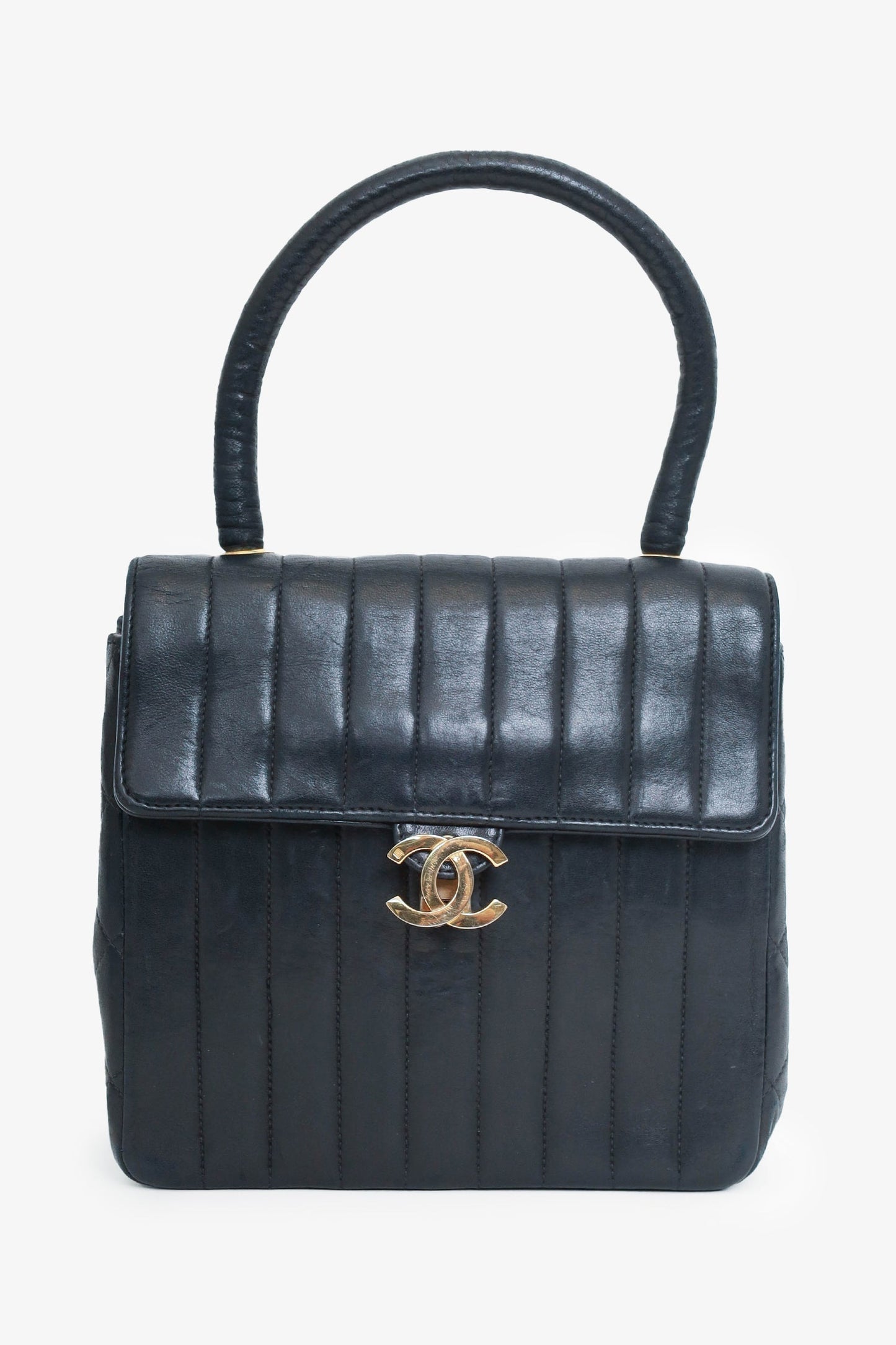 Chanel ™ 1991-94 Black Vertical Quilted Lambskin Top Handle Bag